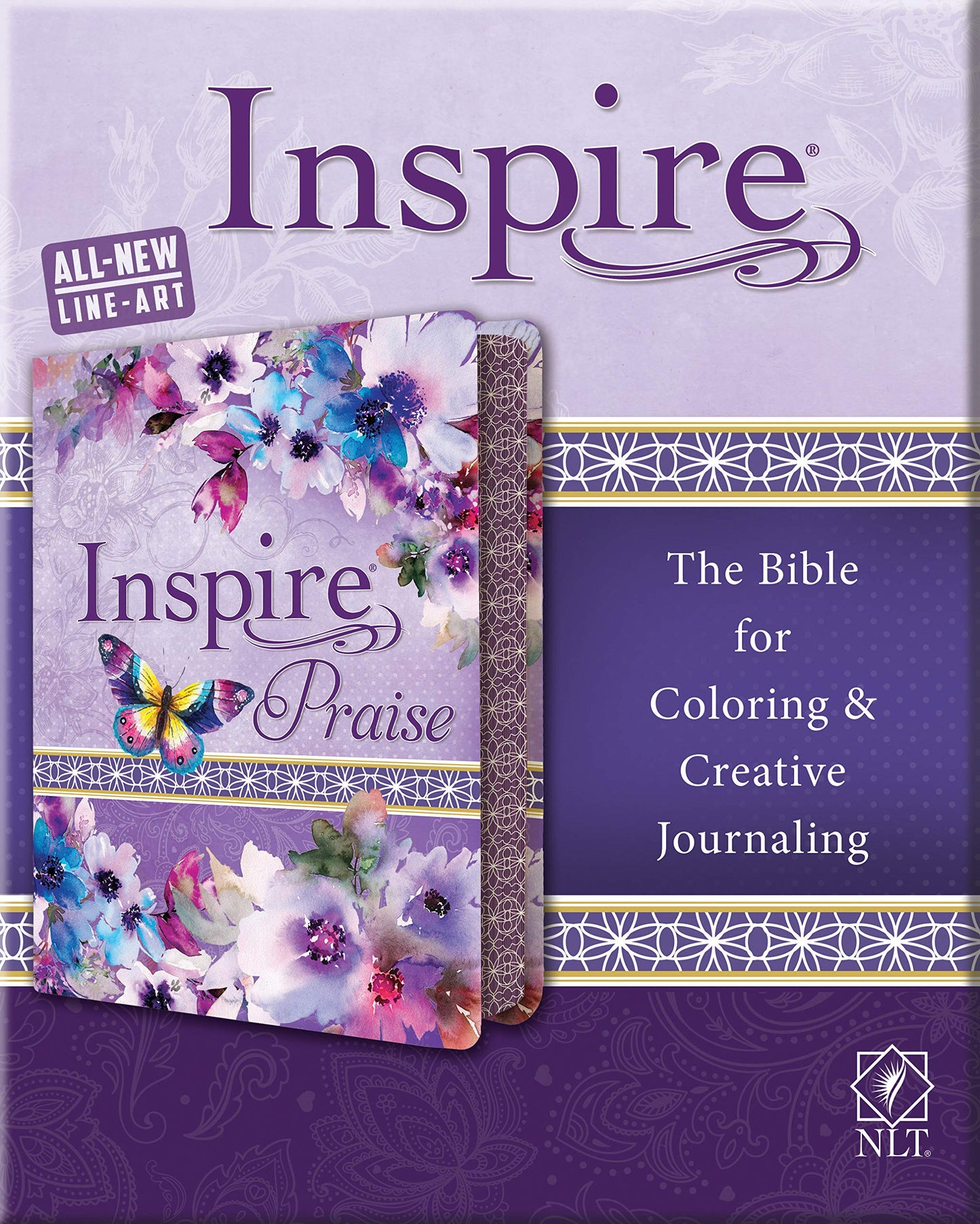 Tyndale NLT Inspire PRAISE Bible (LeatherLike, Purple Garden): Coloring Bible-Over 500 Illustrations to Color and Creative Journaling Bible Space, Religious Gifts That Inspire Connection with God
