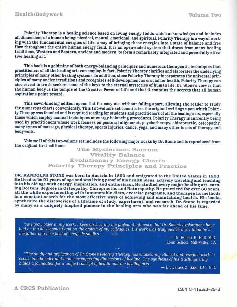 Polarity Therapy - Volume II — back cover