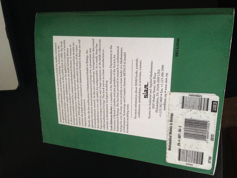 Mathematical Models in Biology (Classics in Applied Mathematics, Series Number 46) — back cover