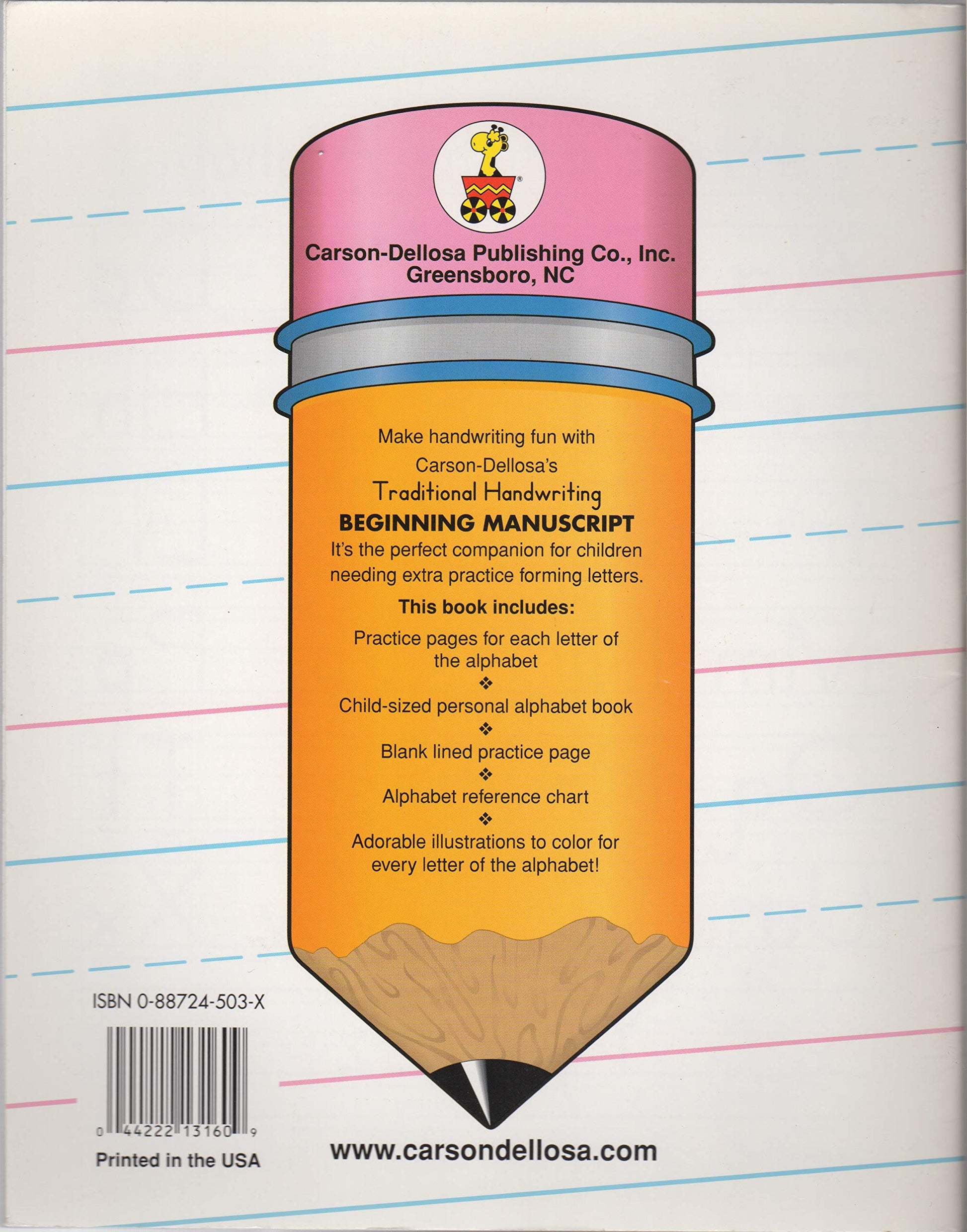 Carson Dellosa Traditional Handwriting: Beginning Manuscript, Grades K - 2 Resource Book