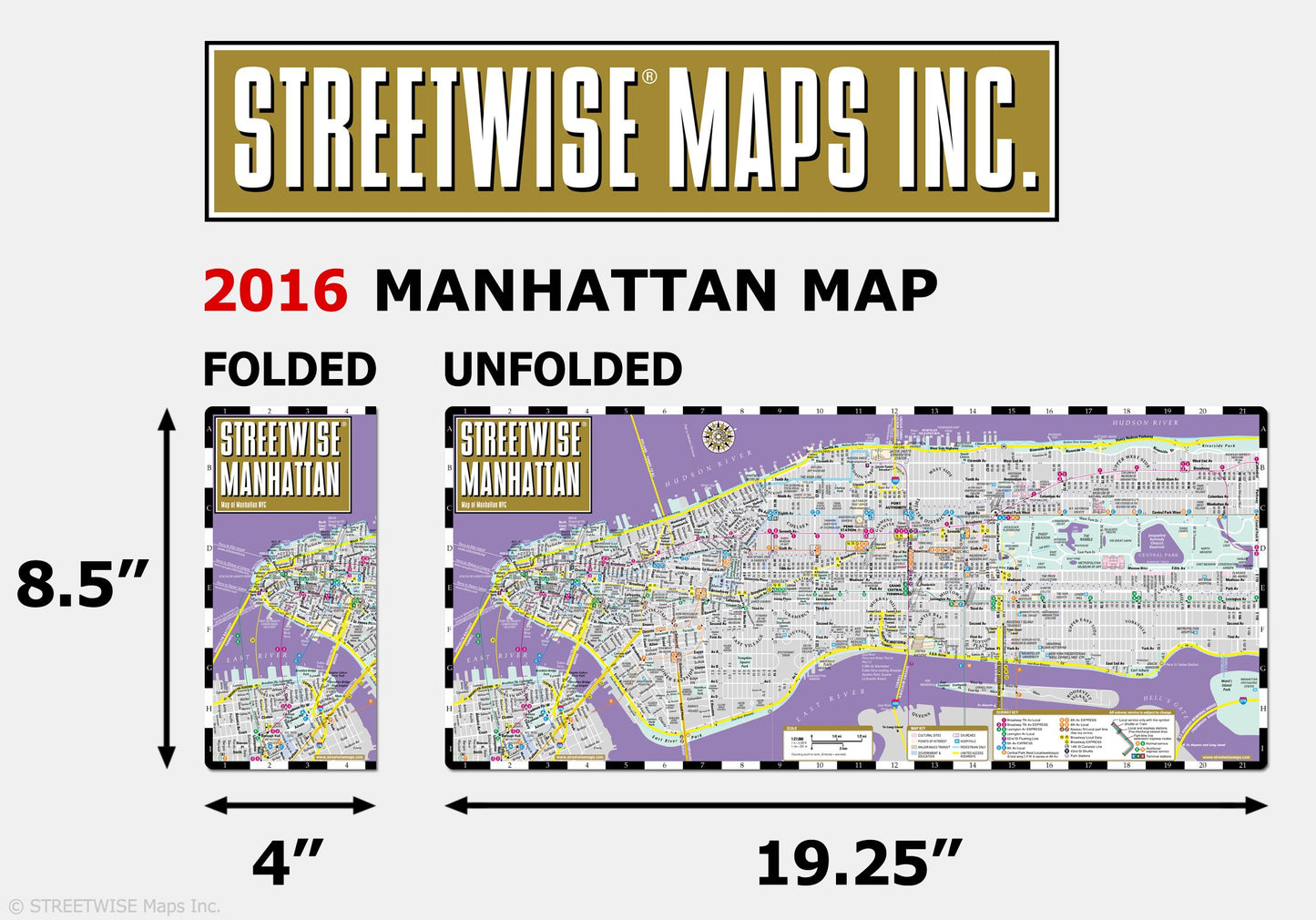 Streetwise Manhattan Map - Laminated City Street Map of Manhattan, New York - Folding pocket size travel map with subway map, bus map