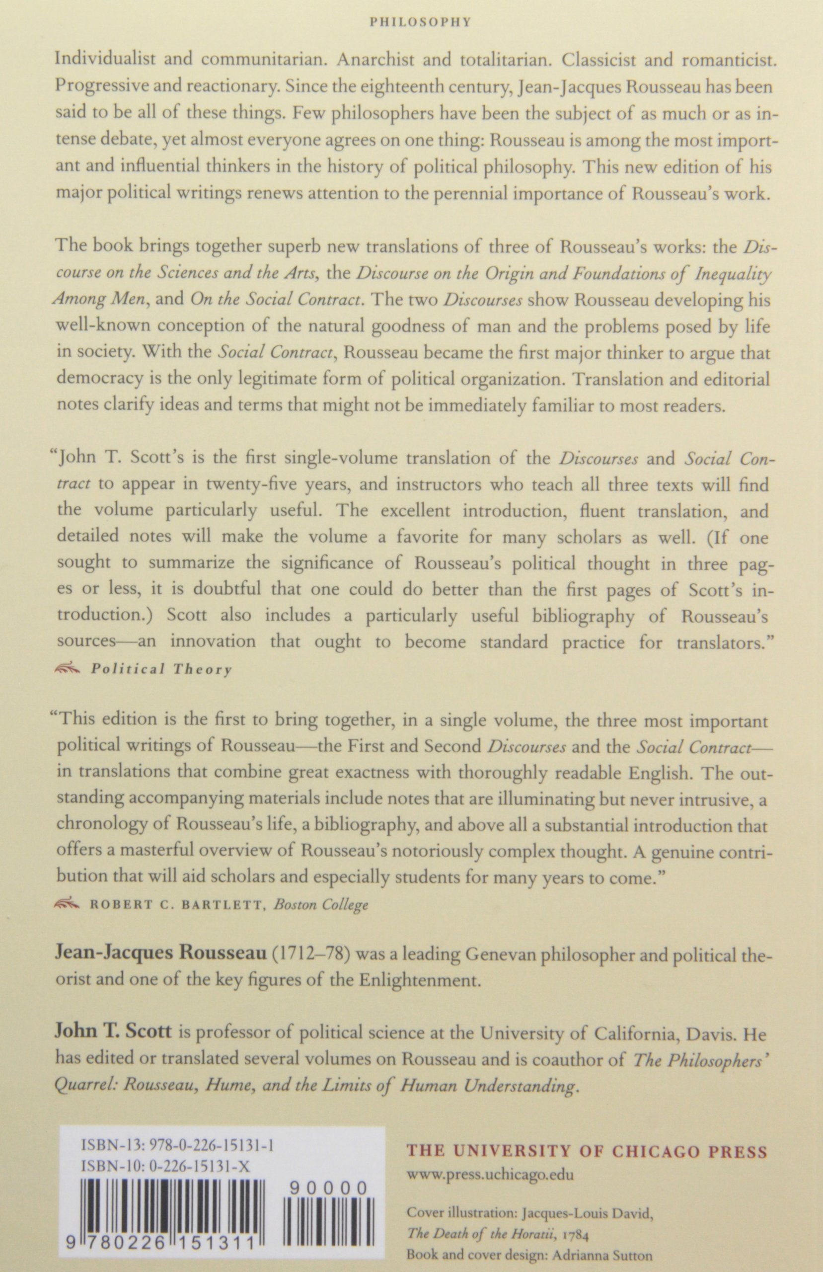 The Major Political Writings of Jean-Jacques Rousseau: The Two "Discourses" and the "Social Contract"