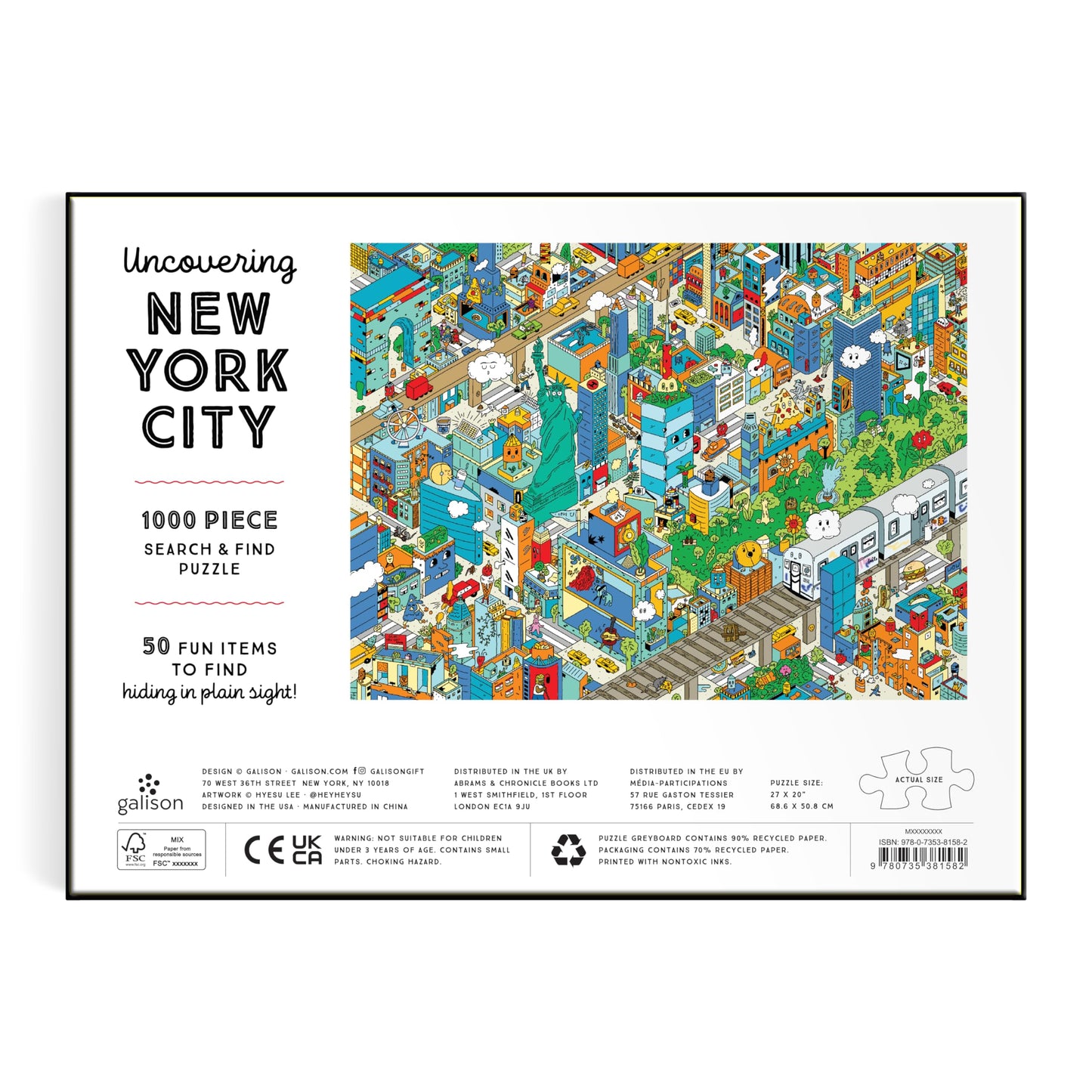 Galison Uncovering NYC - Hyesu Lee 1000 Piece Puzzle Featuring 50 Fun Items Hidden Within New York City Life