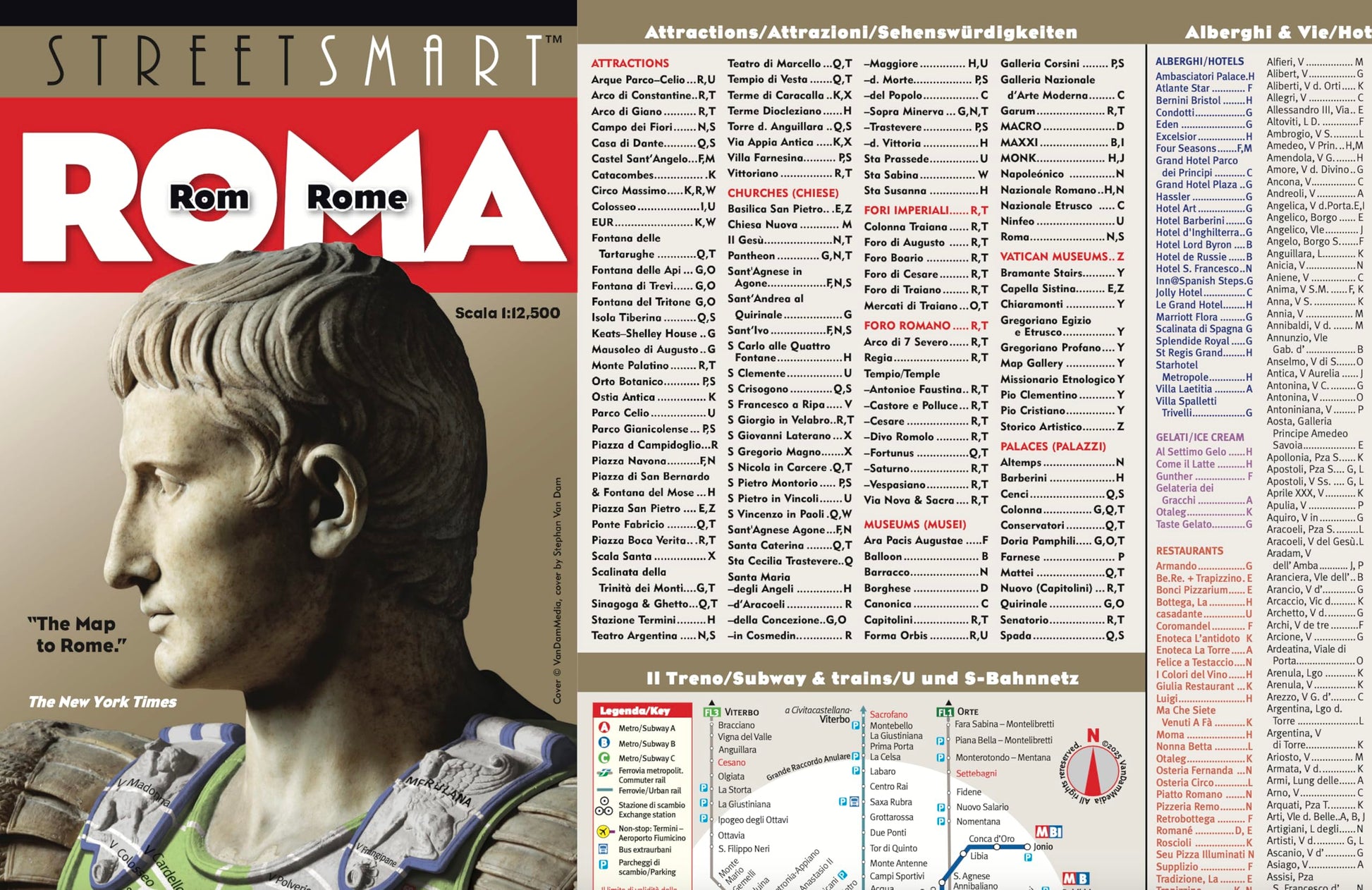 StreetSmart Rome Map by VanDam -- Laminated, pocket sized City Center folding street and subway map to Rome, Italy with all attractions, museums, ... ... (English, Italian and German Edition) 2026