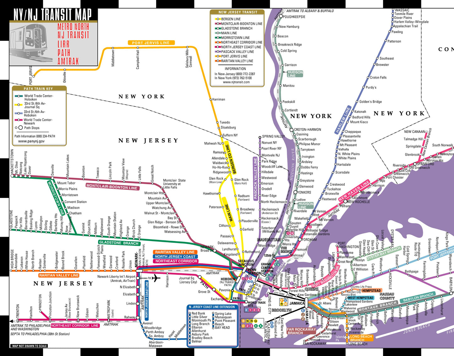 Streetwise Transitwise Map - Laminated New York Metropolitan Commuter Rail Map - Folding pocket size travel map with LIRR, NYC subway, NJ transit, path trains & Amtrak