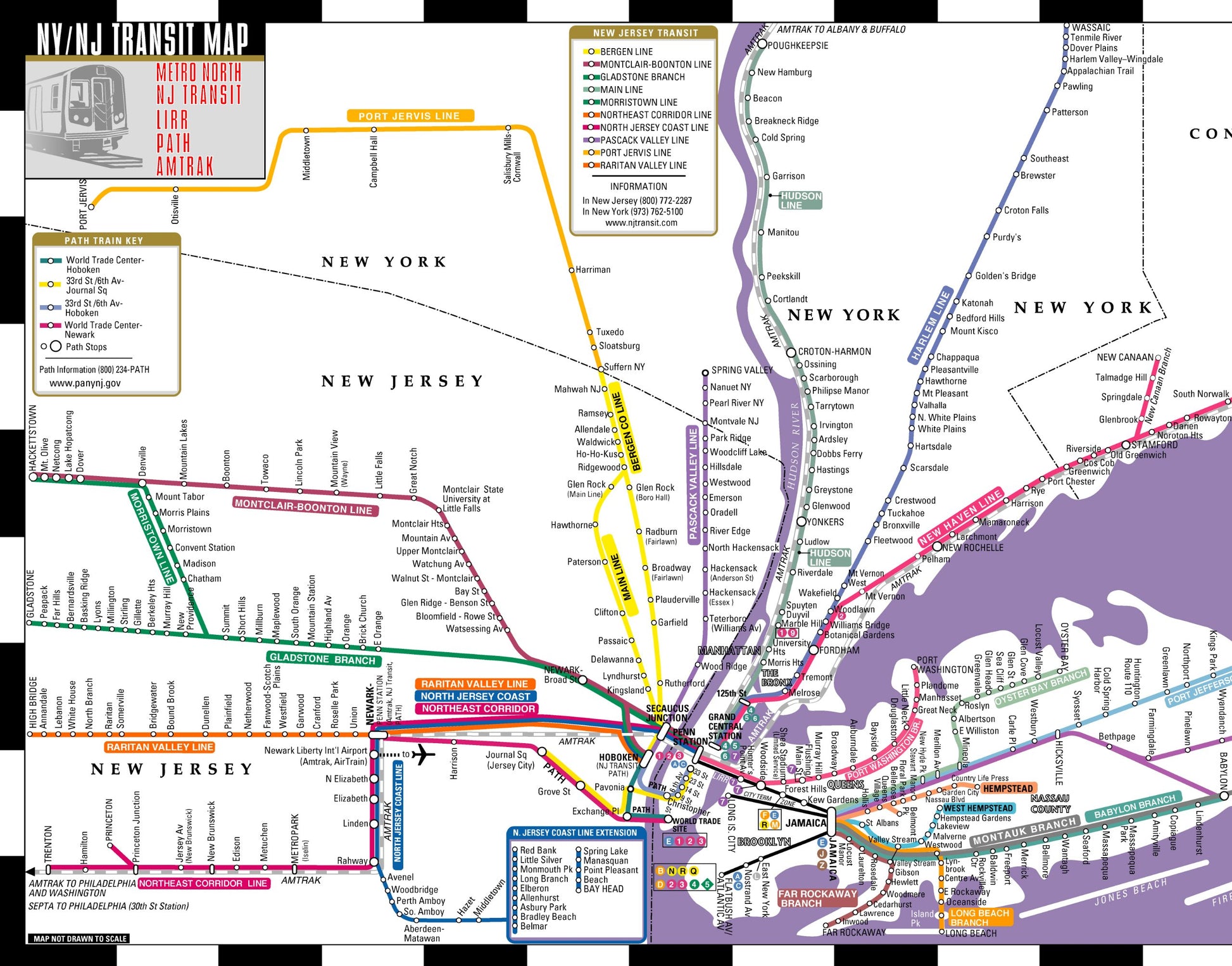 Streetwise Transitwise Map - Laminated New York Metropolitan Commuter Rail Map - Folding pocket size travel map with LIRR, NYC subway, NJ transit, path trains & Amtrak