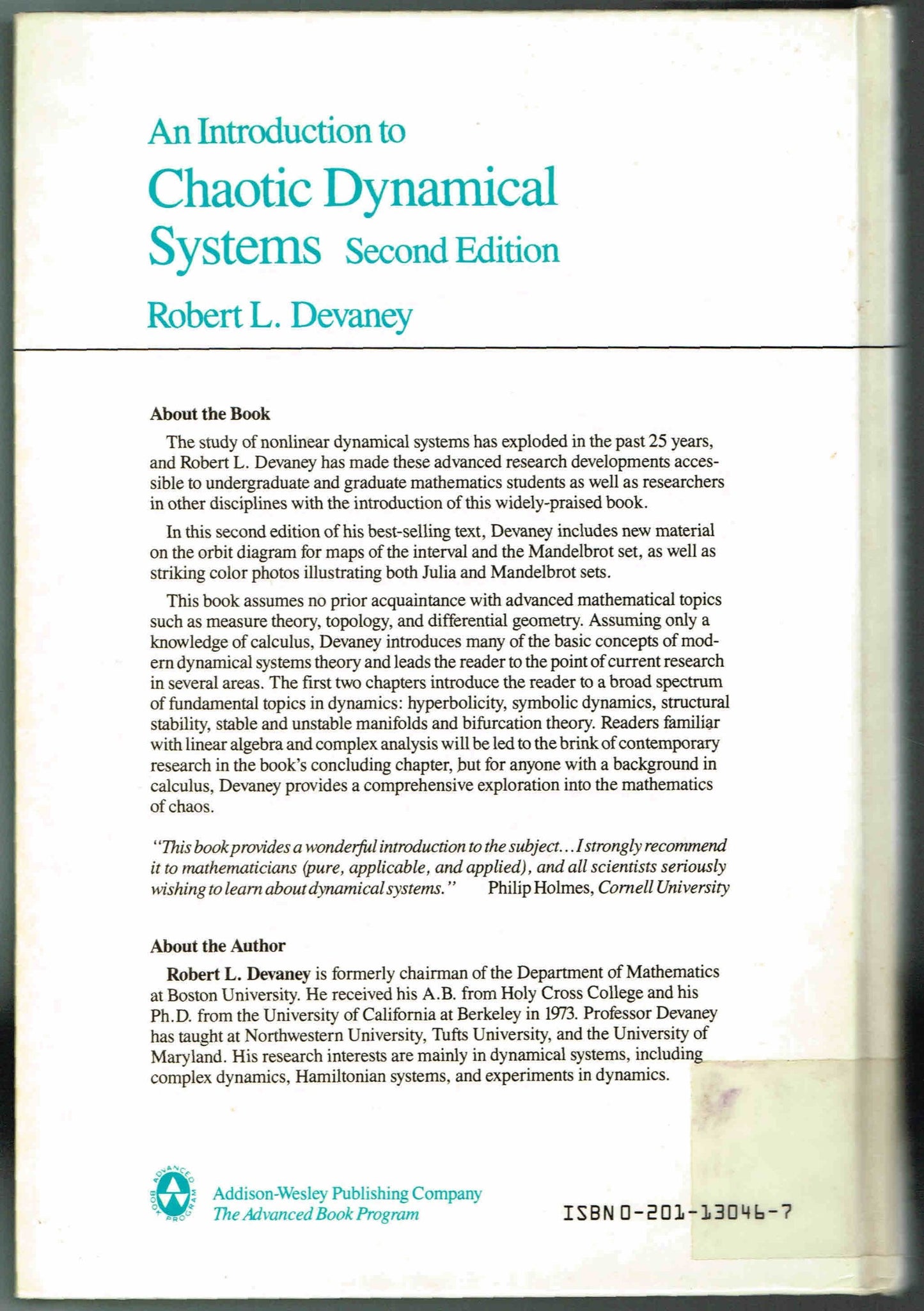 An Introduction To Chaotic Dynamical Systems, Second Edition (Addison-Wesley Studies in Nonlinearity)