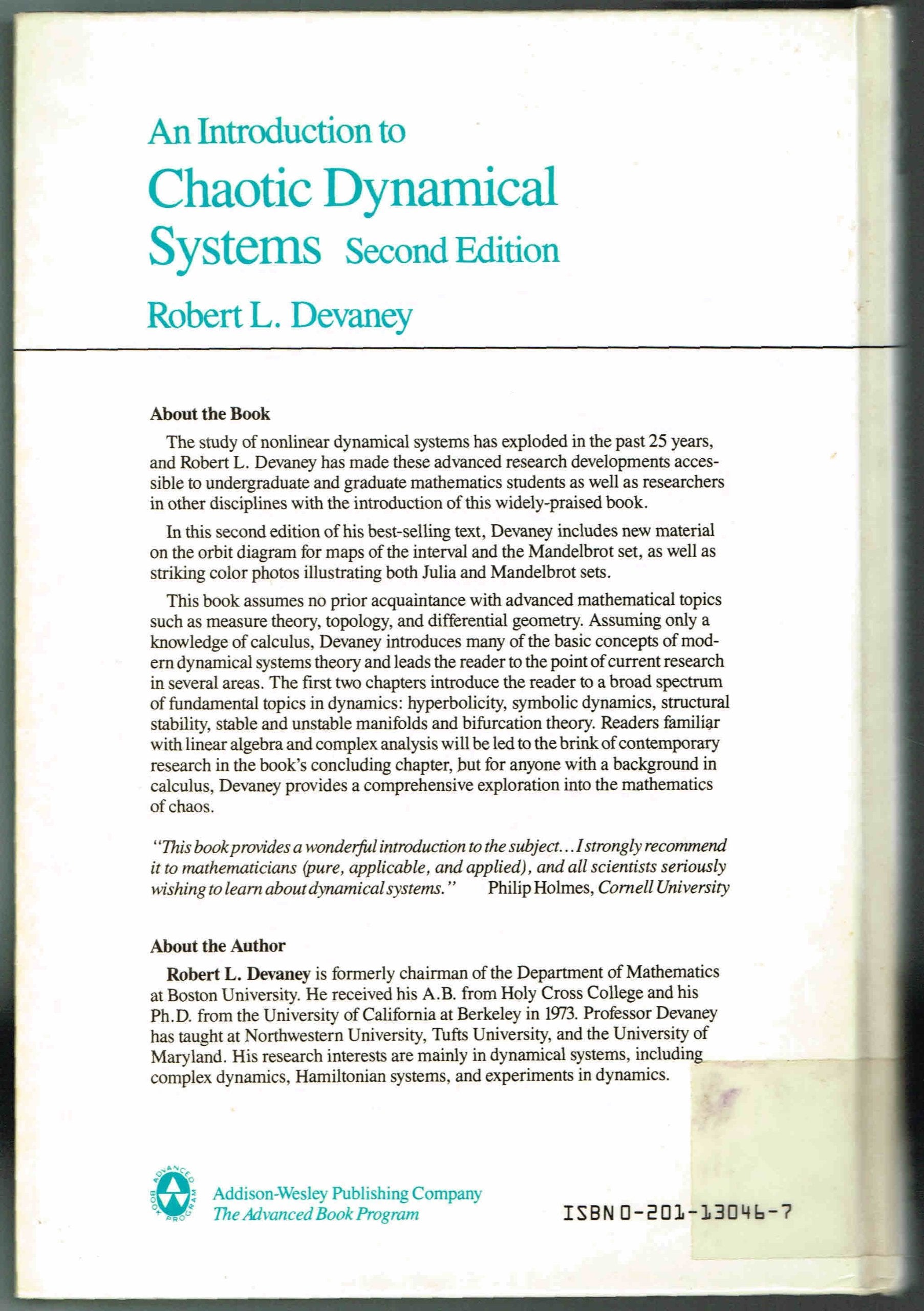 An Introduction To Chaotic Dynamical Systems, Second Edition (Addison-Wesley Studies in Nonlinearity)