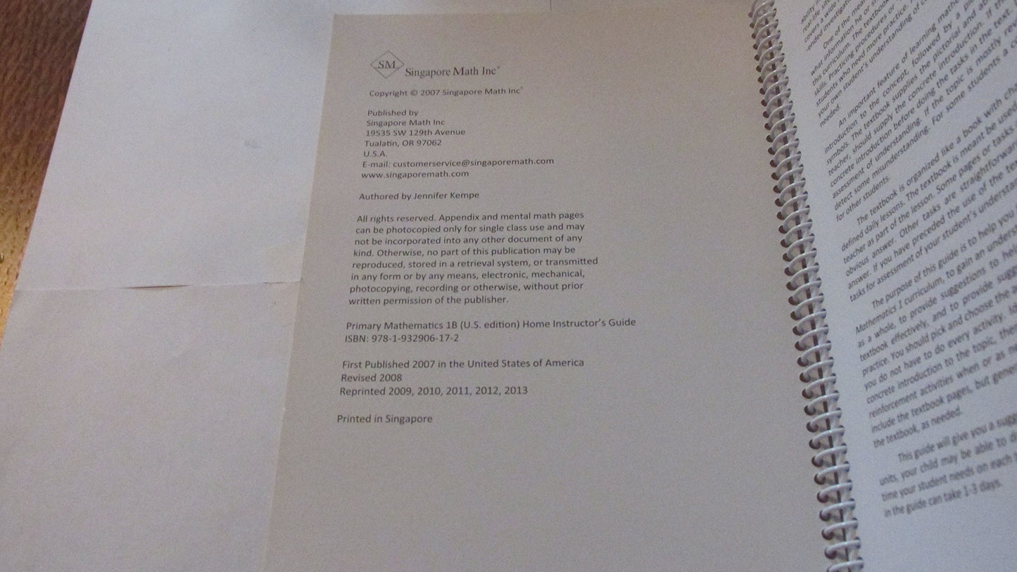 Primary Mathematics 1B Home Instructor's Guide (U.S. Edition)