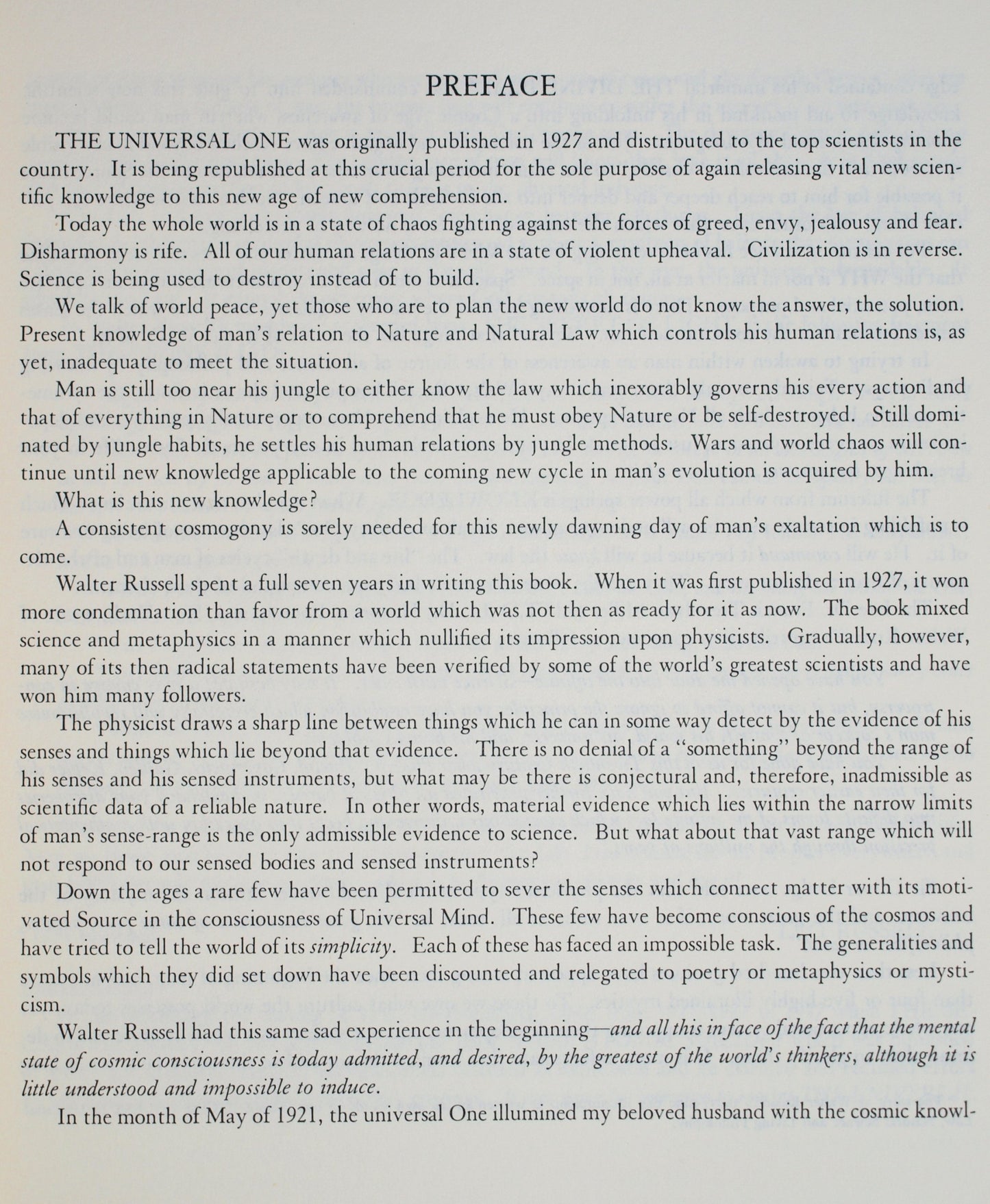 The Universal One by Walter Russell (Hardcover)