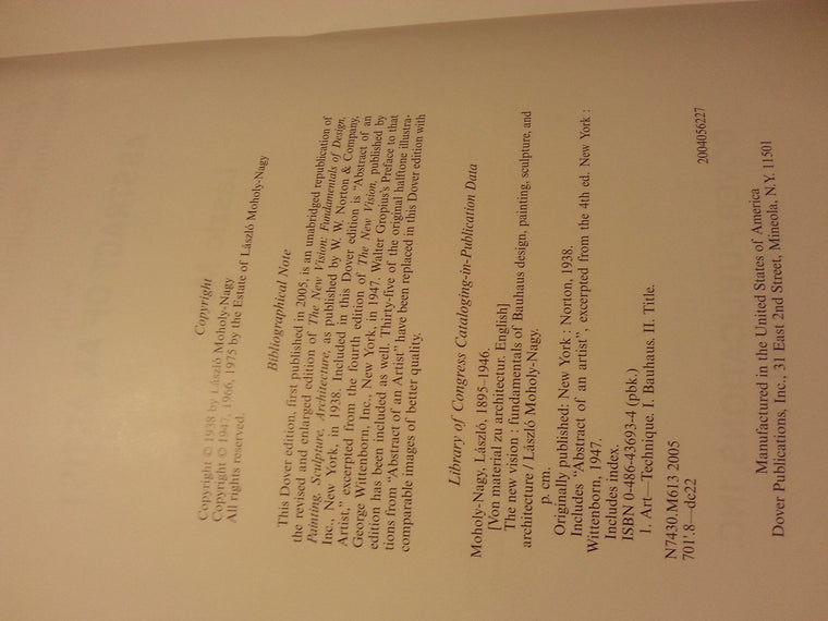 The New Vision: Fundamentals of Bauhaus Design, Painting, Sculpture, and Architecture — back cover