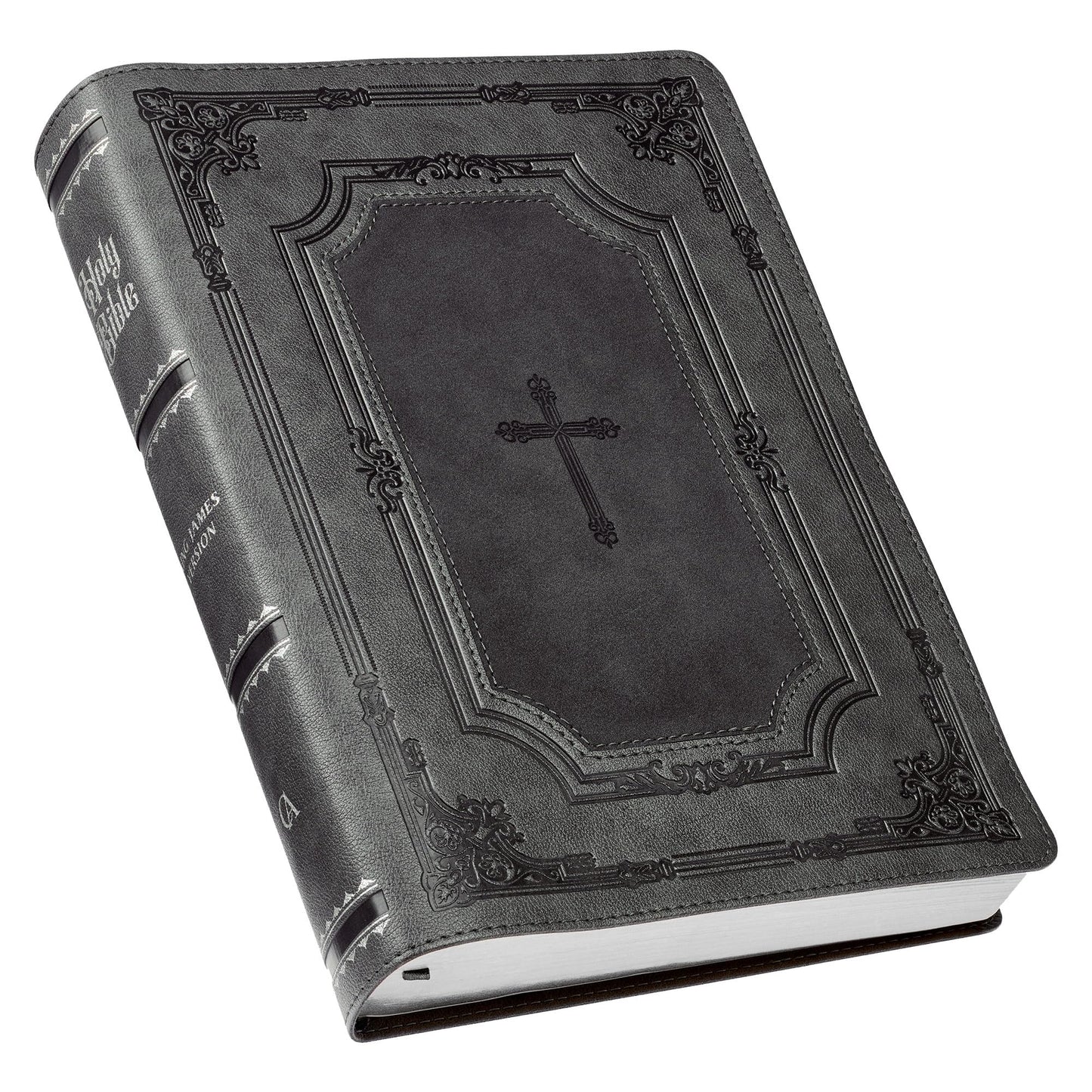 KJV Holy Bible, Super Giant Print Faux Leather Red Letter Edition - Thumb Index & Ribbon Marker, King James Version, Gray/Black (KJV Super Giant Print Editions)