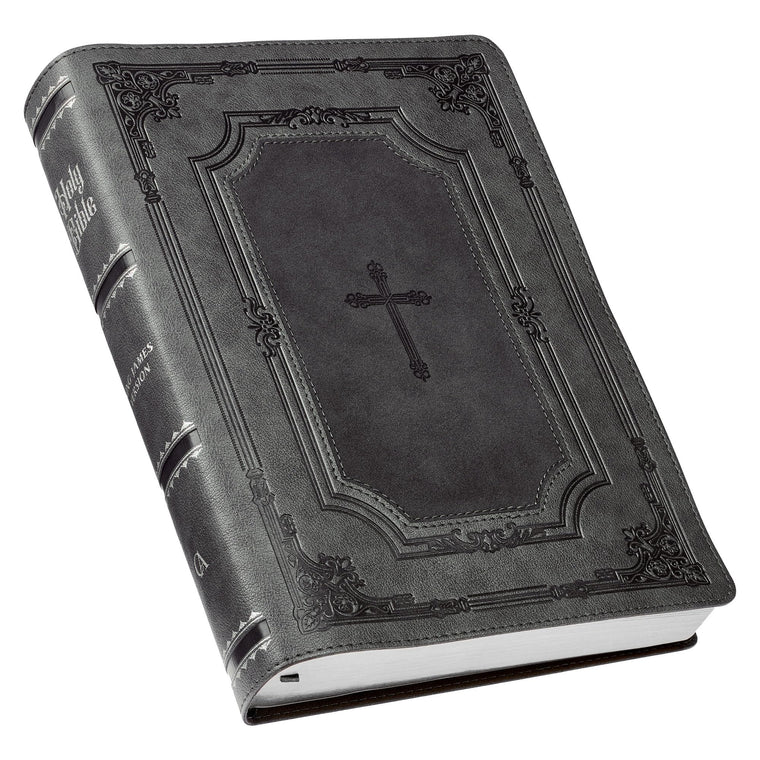 KJV Holy Bible, Super Giant Print Faux Leather Red Letter Edition - Thumb Index & Ribbon Marker, King James Version, Gray/Black (KJV Super Giant Print Editions)