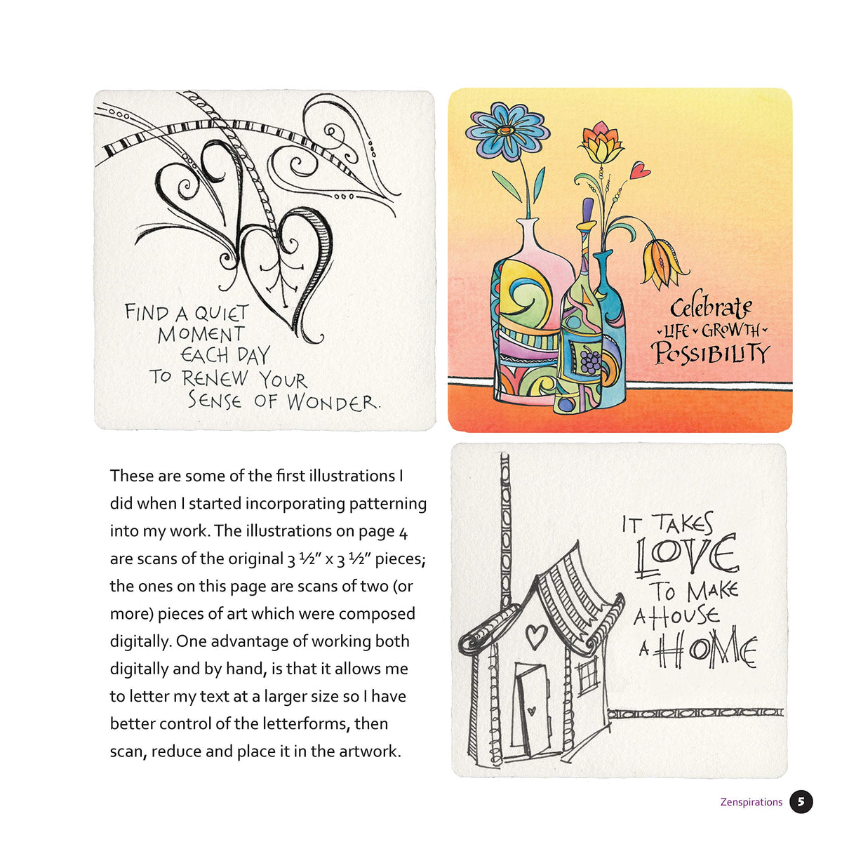 Zenspirations: Letters & Patterning (Design Originals) Beginner-Friendly Techniques for Frames, Doodles, Lettering, Patterns, and Borders to Decorate Your Journals, Drawings, Crafts, Gifts, and More