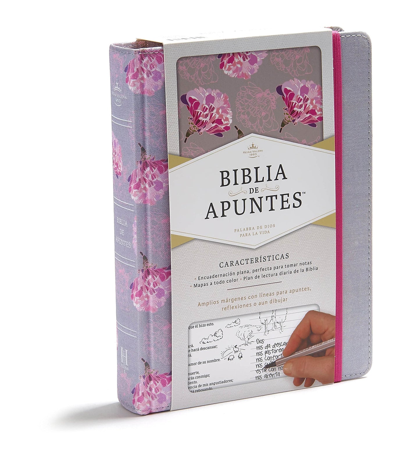 Biblia Reina Valera 1960 de apuntes gris y floreado , tela impresa  RVR 1960 NoteTaking Bible, Grey and Pink, Cloth over Board (Spanish Edition)