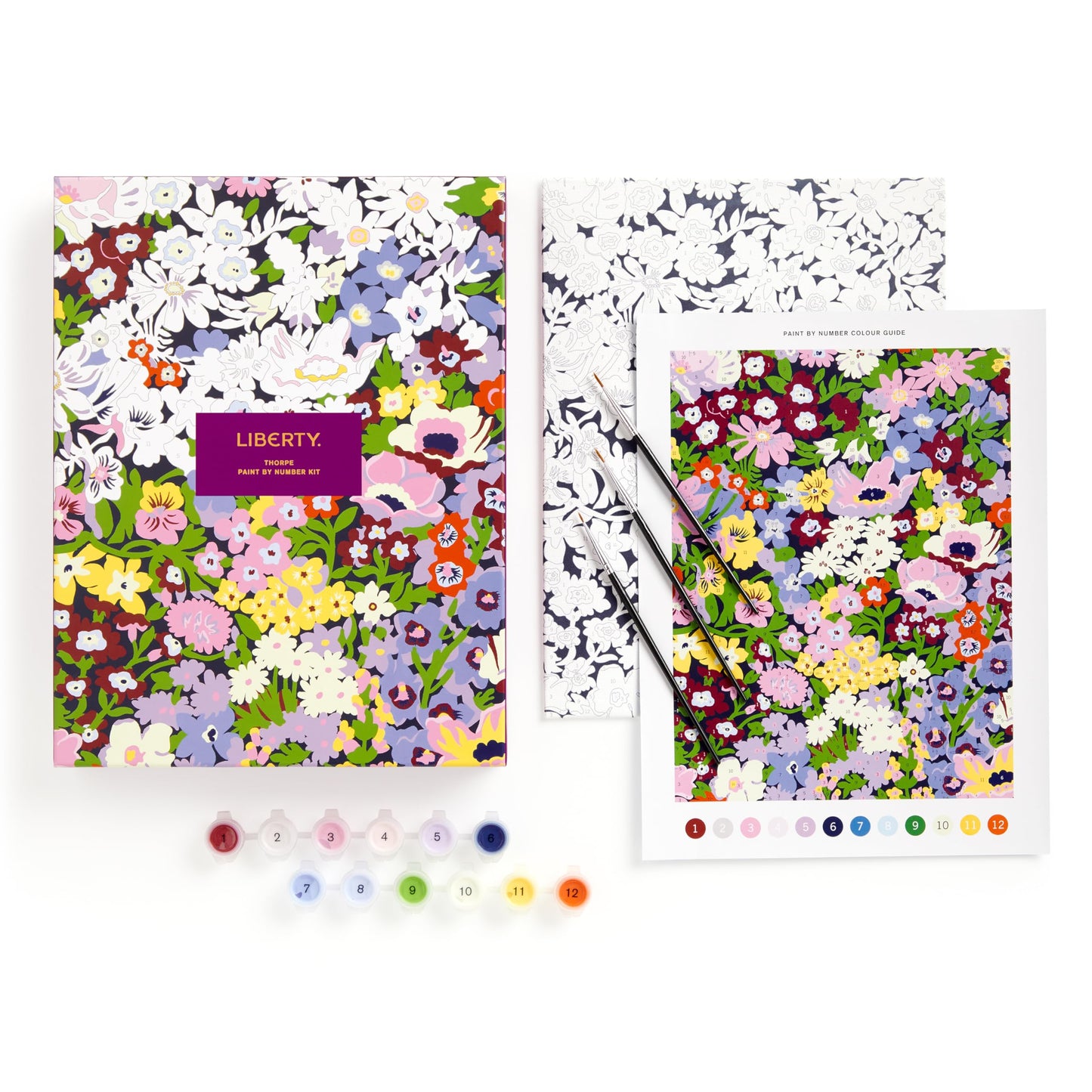 Galison Liberty Thorpe - DIY 9 x 12 Paint by Number Kit with Iconic Liberty Print Art for Beginners and Experts Includes Paint and Brushes