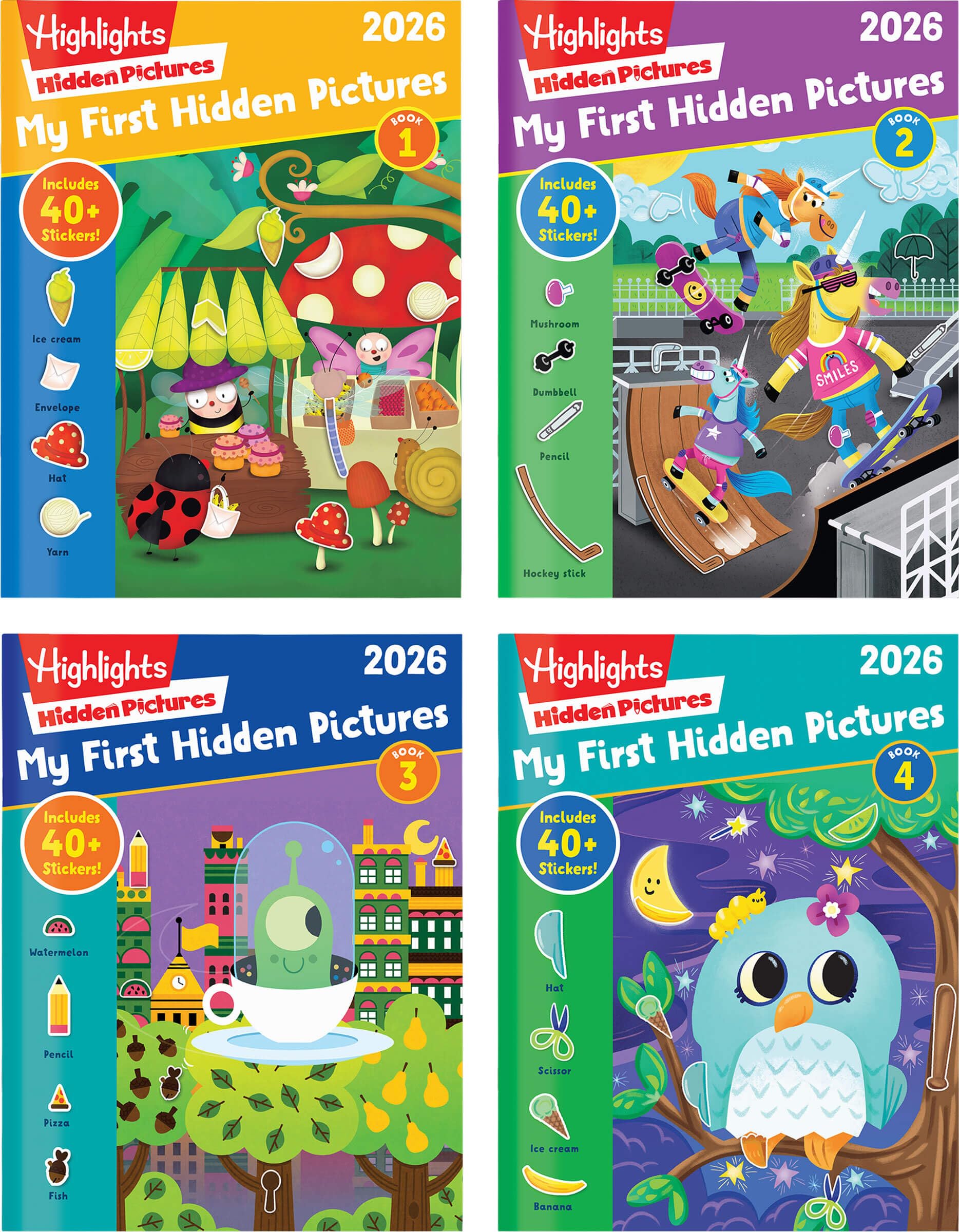 Highlights My First Hidden Pictures 2026 Activity Books for Kids Ages 3-6, 4-Book Set of Travel-Friendly Screen Free Seek and Find Fun with Stickers
