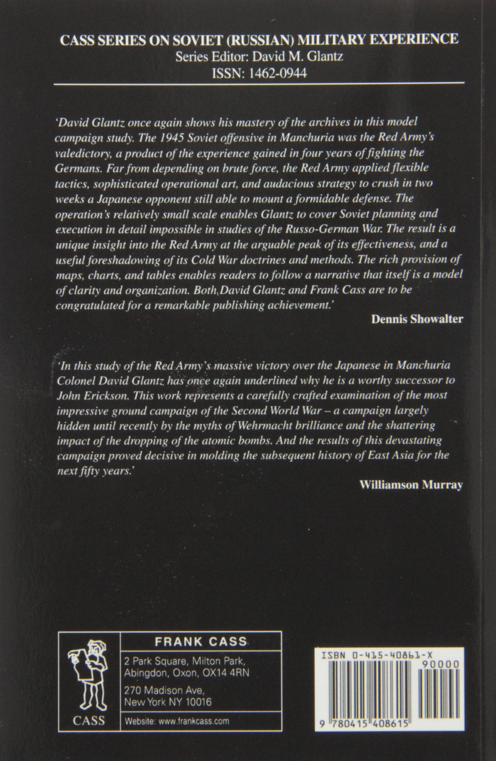 The Soviet Strategic Offensive in Manchuria, 1945 (Soviet (Russian) Study of War)