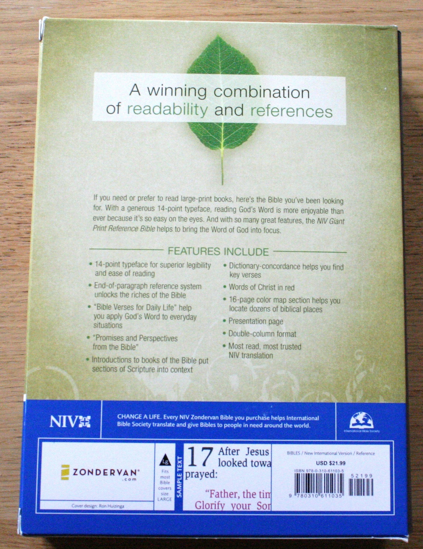 NIV Giant Print Reference Bible, Navy by Zondervan