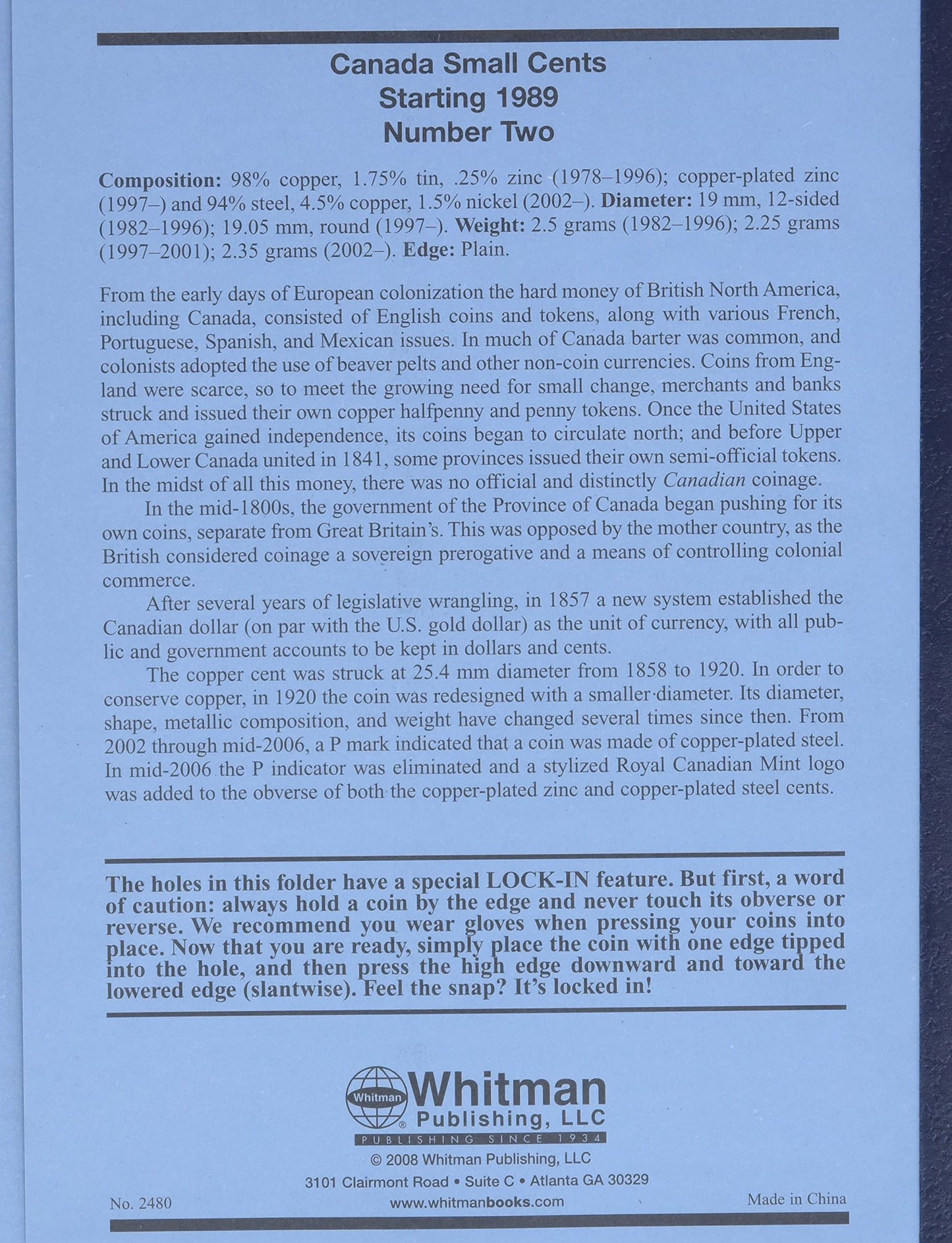 Canadian Small Cents Folder Number 2: Collection Starting 1989 (Official Whitman Coin Folder)