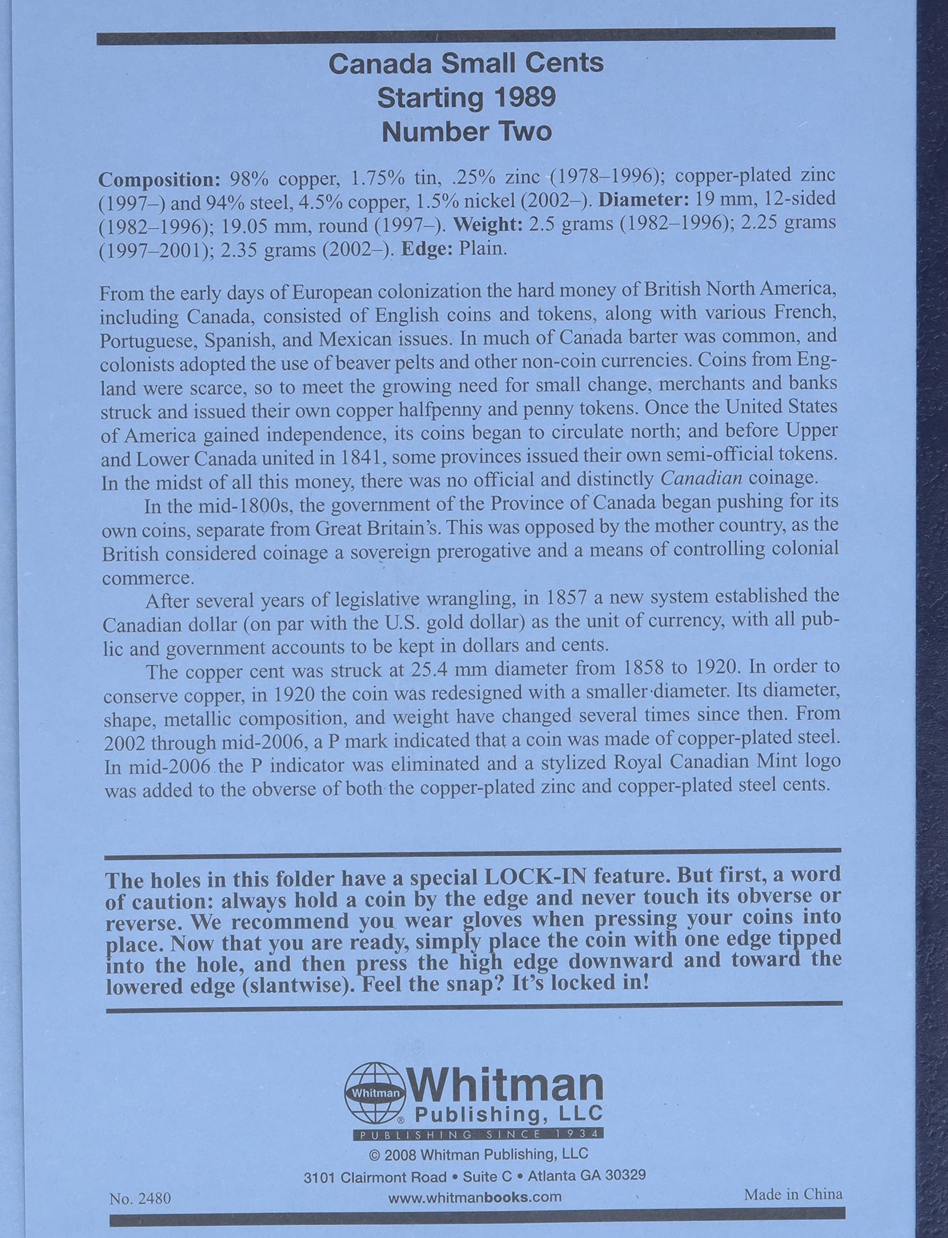 Canadian Small Cents Folder Number 2: Collection Starting 1989 (Official Whitman Coin Folder)