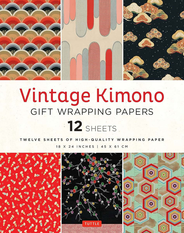 Vintage Kimono Gift Wrapping Papers - 12 sheets: 6 illustrations from 1900's Vintage Japanese Kimono Fabrics- 18 x 24 inch (45 x 61 cm) Wrapping Paper Sheets