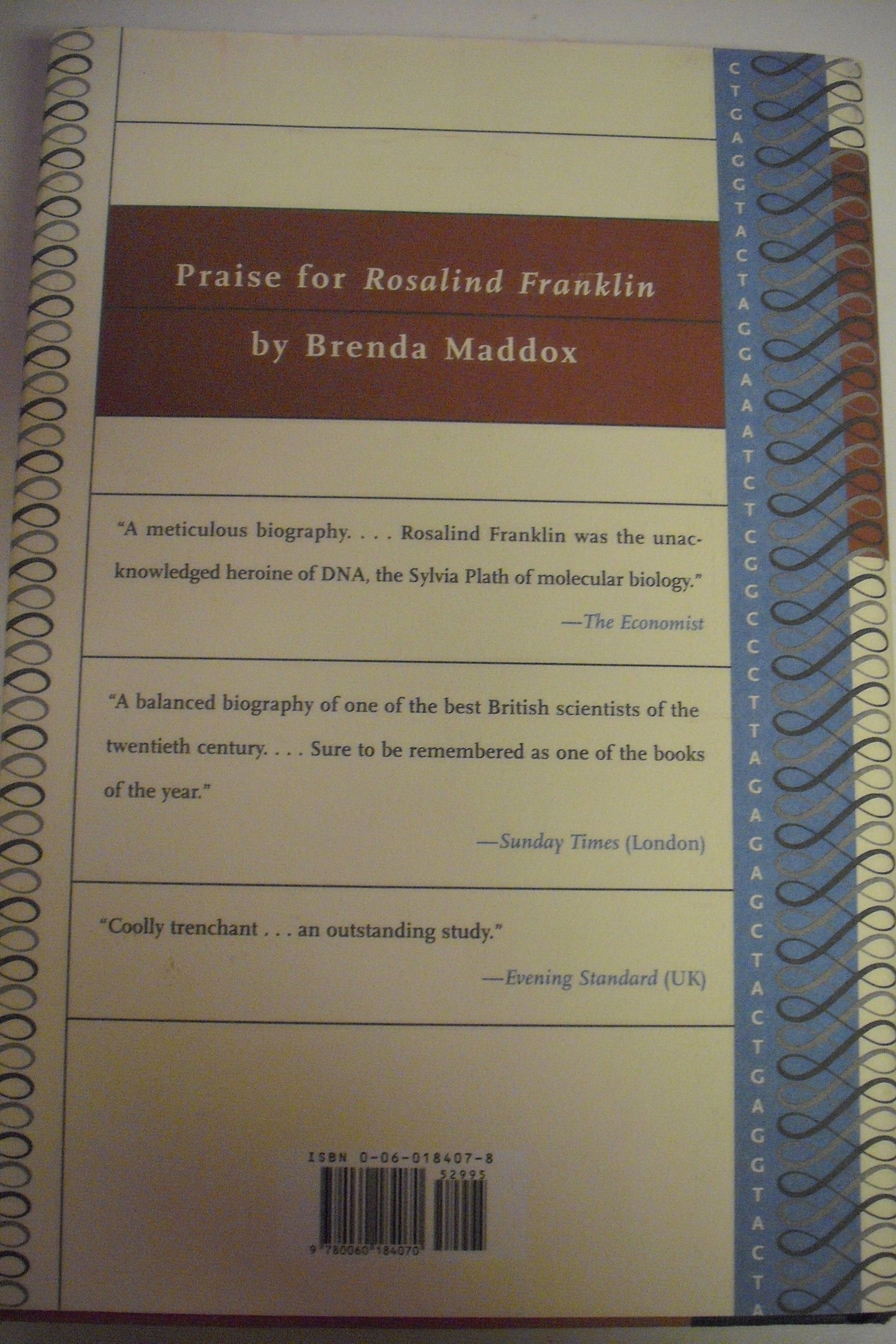 Rosalind Franklin: The Dark Lady of DNA by Maddox, Brenda