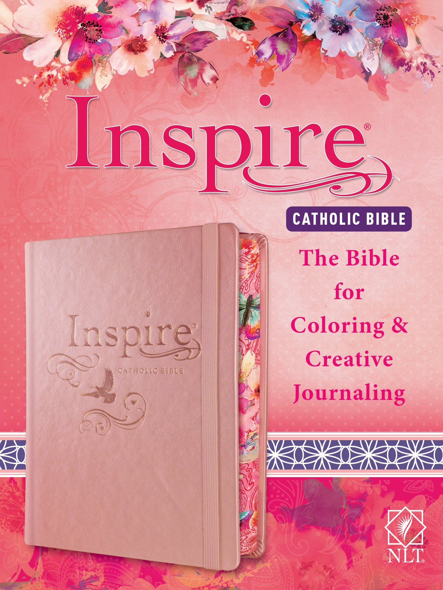 Tyndale NLT Inspire Catholic Bible (Hardcover, Rose Gold): Catholic Coloring Bible-Over 450 Illustrations to Color and Creative Journaling Bible Space, Religious Gifts That Inspire Connection with God