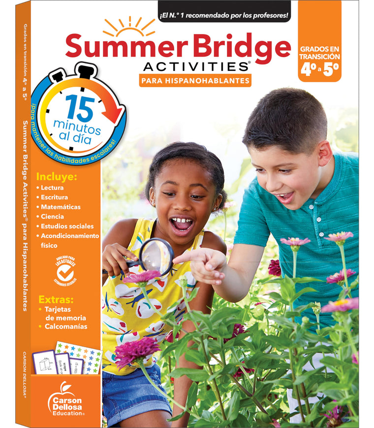 Summer Bridge Activities Spanish 4th to 5th Grade Workbooks All Subjects, Activity Book With Math, Reading Comprehension, Science, Fitness, Social Studies, Writing Practice, and Flash Cards