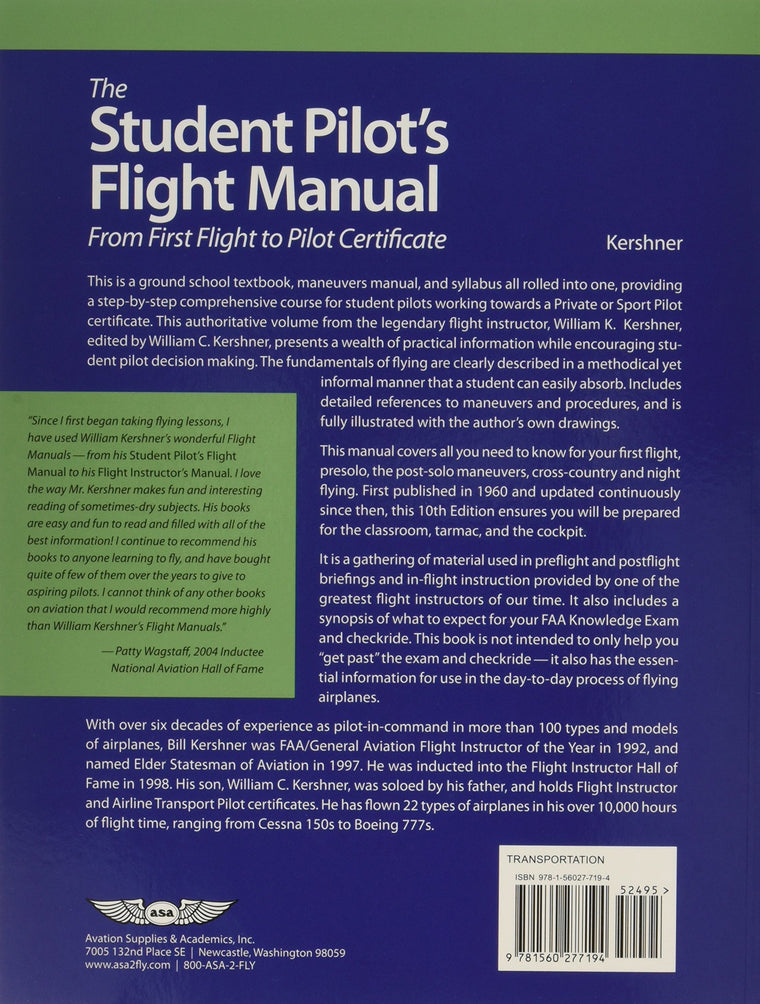 The Student Pilot's Flight Manual: From First Flight to Private Certificate (The Flight Manuals Series) — back cover
