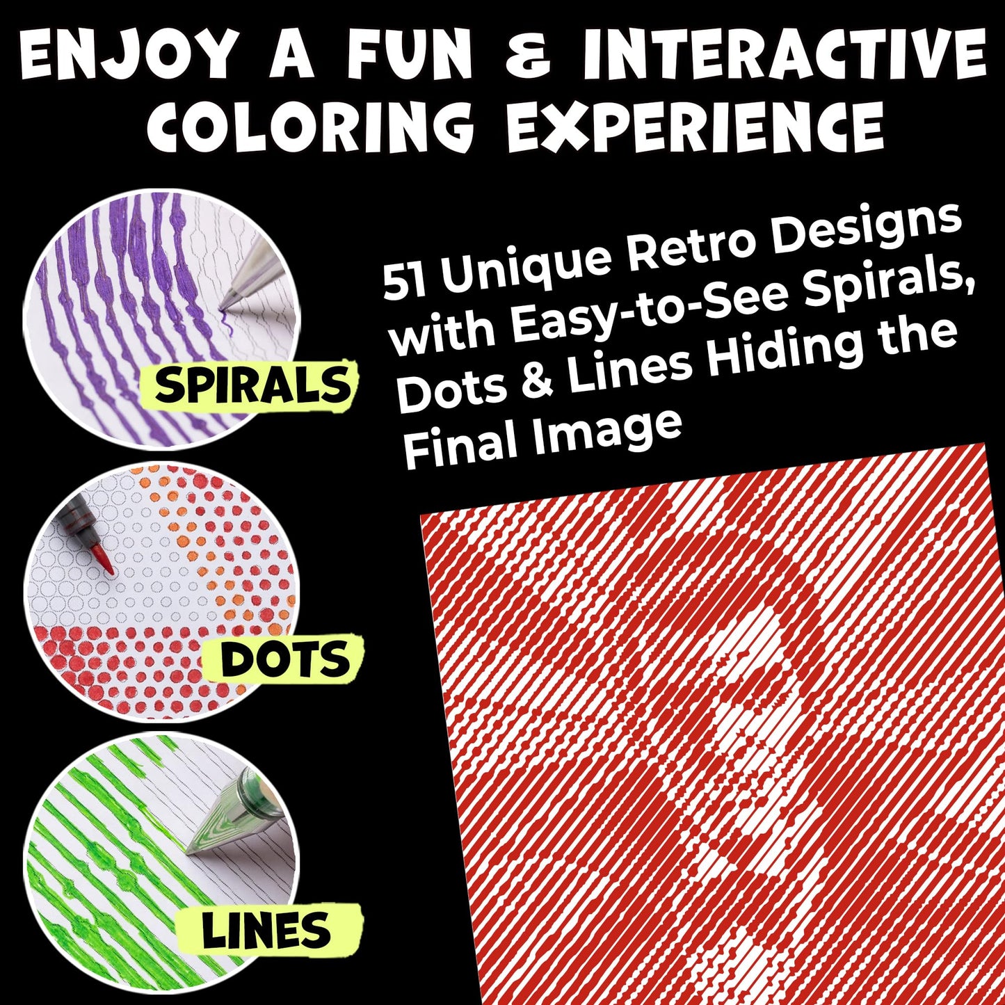Halloween Coloring Book "I Don't Know What I'm Coloring!!!": 51 Mystery Hidden Creatures & Spooky Vibes with Spirals, Lines & Dots (Mystery Coloring Books for Adults)