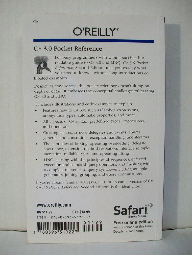 C# 3.0 Pocket Reference: Instant Help for C# 3.0 Programmers (Pocket Reference (O'Reilly)) — back cover