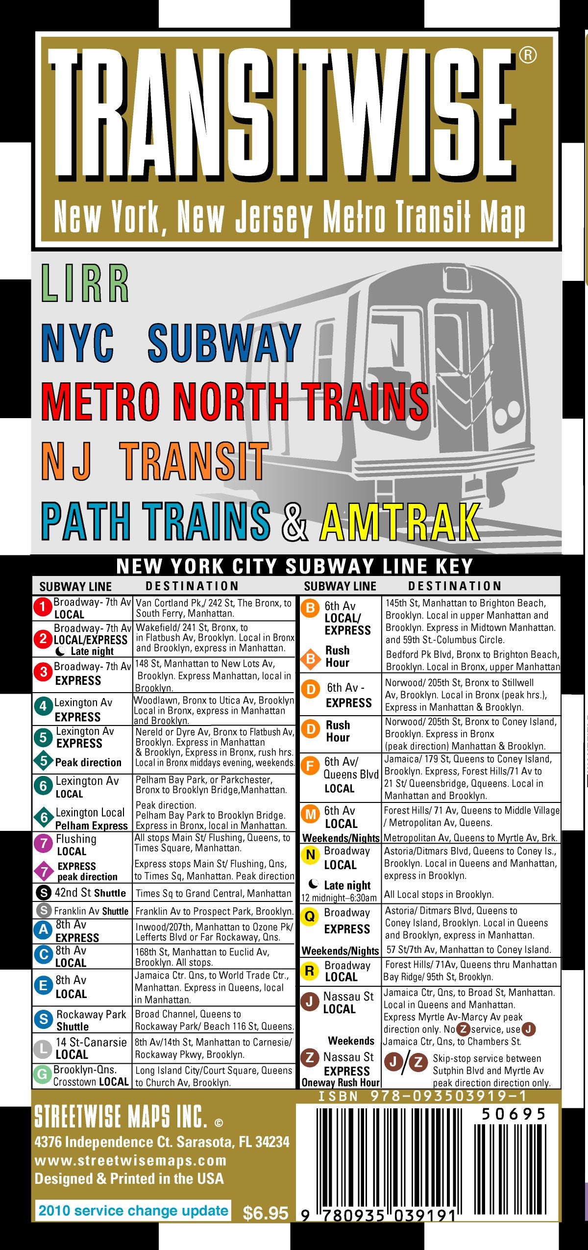 Streetwise Transitwise Map - Laminated New York Metropolitan Commuter Rail Map - Folding pocket size travel map with LIRR, NYC subway, NJ transit, path trains & Amtrak
