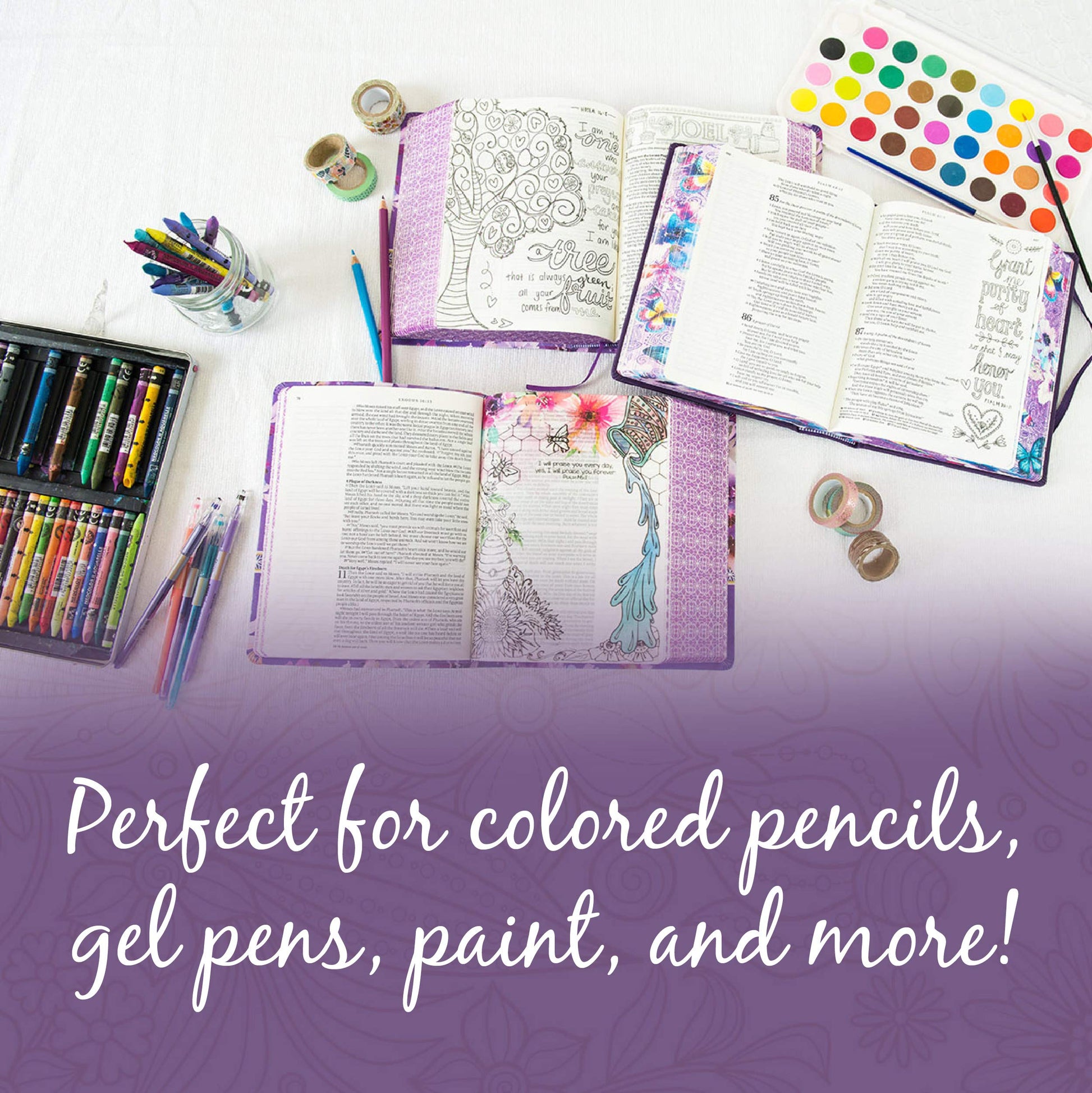 Tyndale NLT Inspire PRAISE Bible (LeatherLike, Purple Garden): Coloring Bible-Over 500 Illustrations to Color and Creative Journaling Bible Space, Religious Gifts That Inspire Connection with God