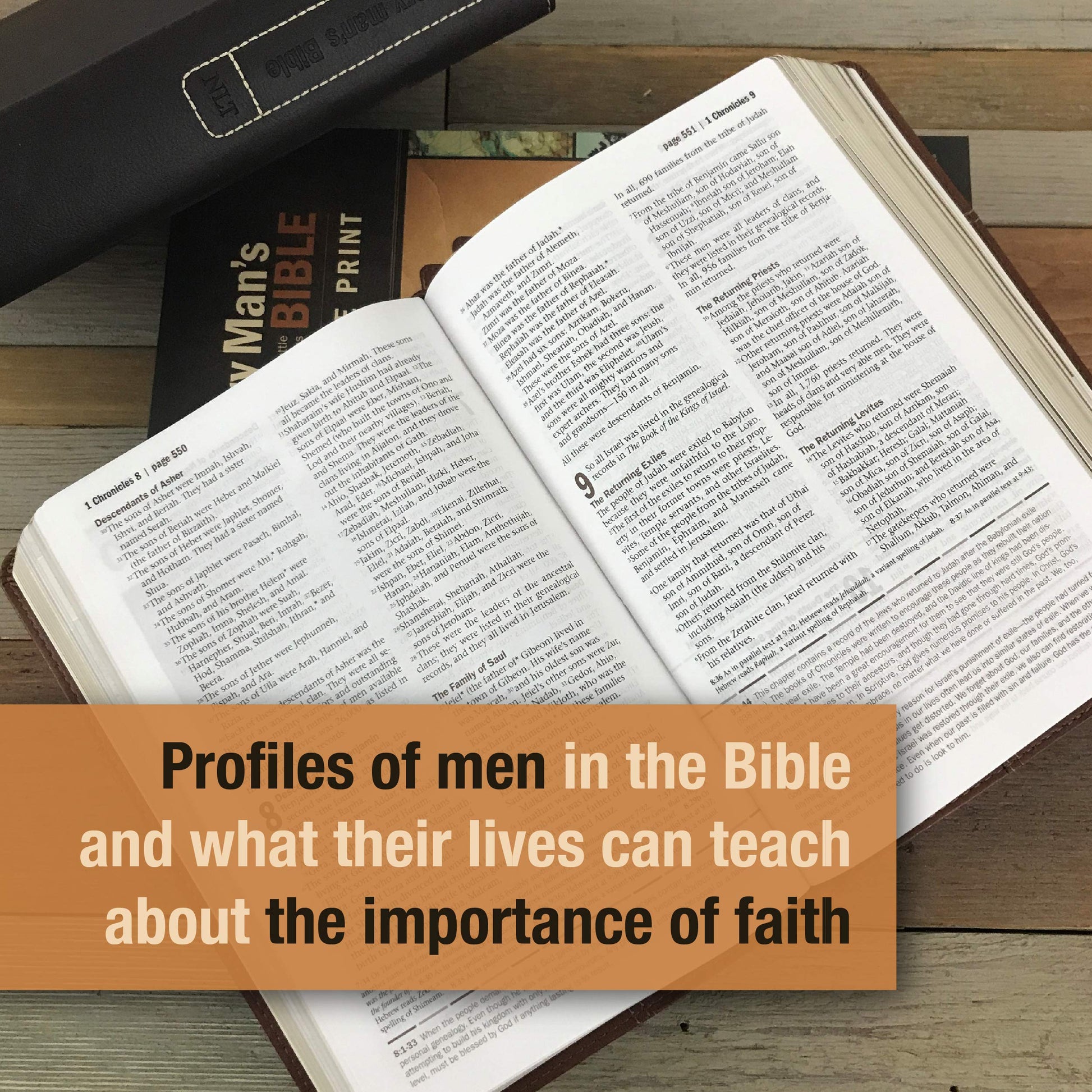 Every Man's Bible: New Living Translation, Large Print, TuTone (LeatherLike, Brown/Tan, Indexed) - Study Bible for Men with Study Notes, Book Introductions, and 44 Charts