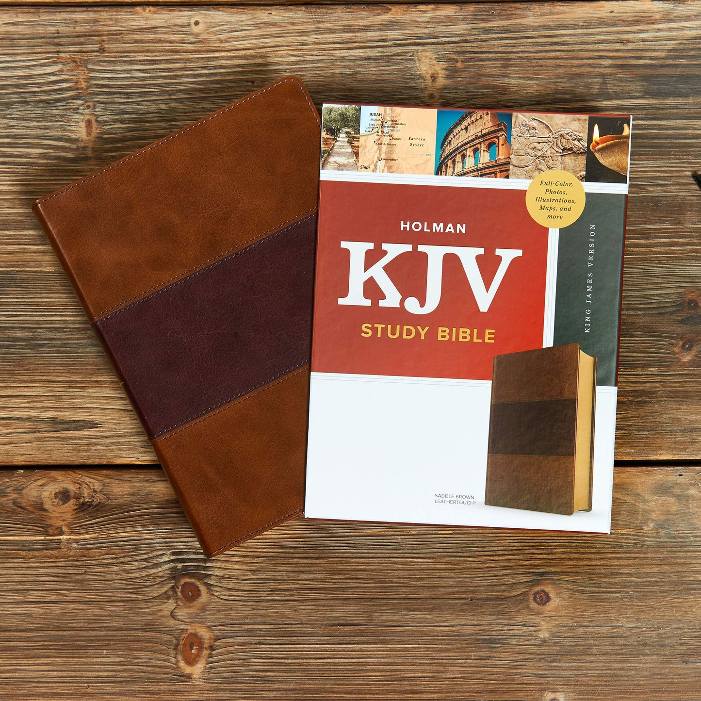 KJV Study Bible, Full-Color, Saddle Brown LeatherTouch, Red