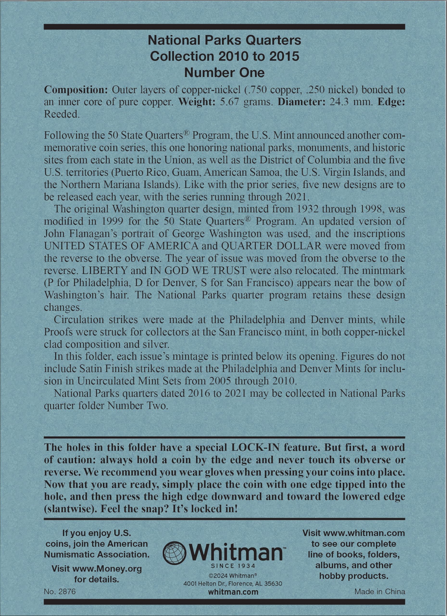 Whitman Nat Park Blue Folder Vol 1 2010-2015 (Official Whitman Coin Folder)