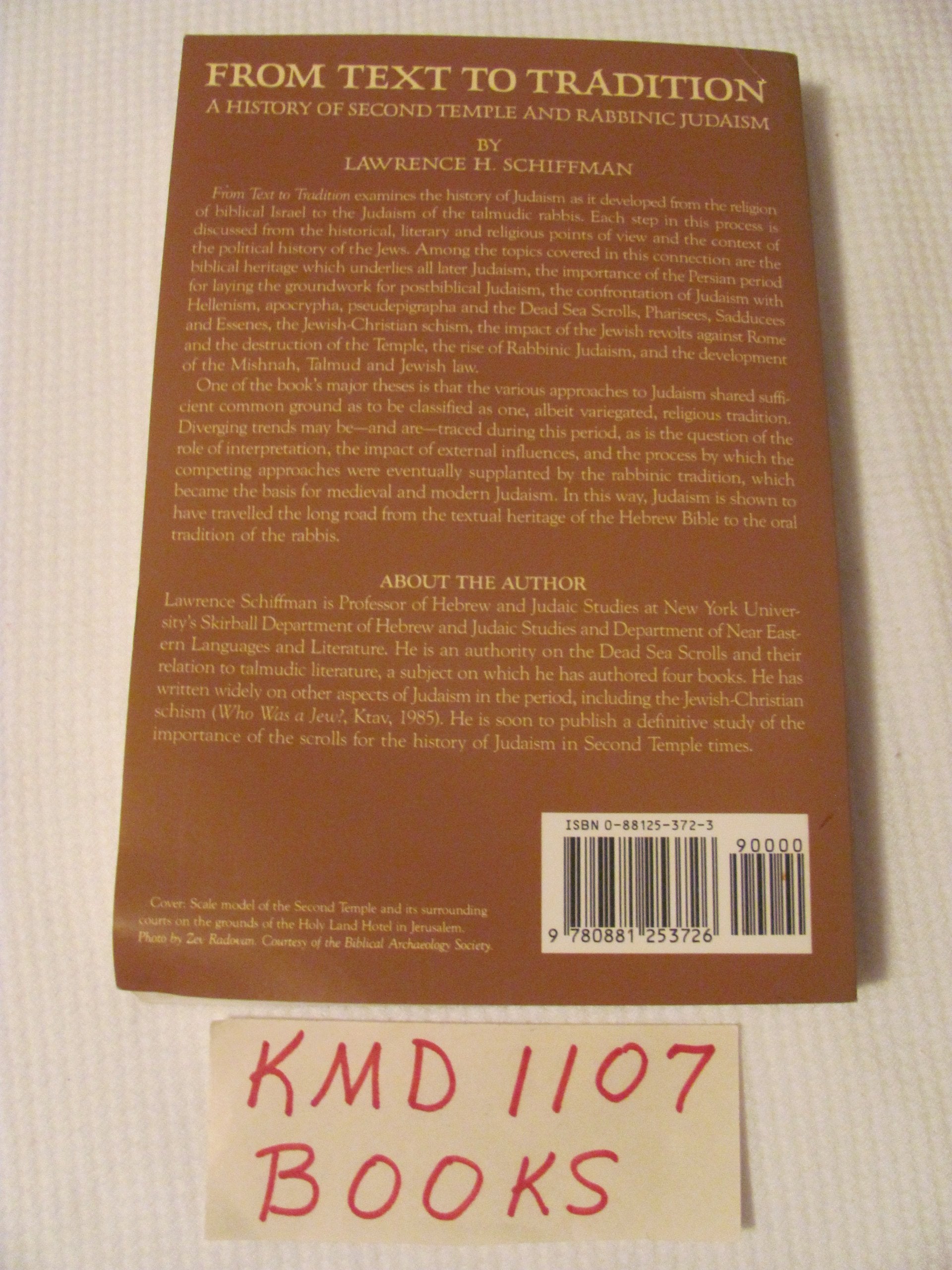 From Text to Tradition, a History of Judaism in Second Temple and Rabbinic Times: A History of Second Temple and Rabbinic Judaism