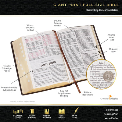 KJV Holy Bible, Giant Print Full-size Faux Leather Red Letter Edition - Thumb Index & Ribbon Marker, King James Version, Espresso Brown (KJV Full Size GP Editions)