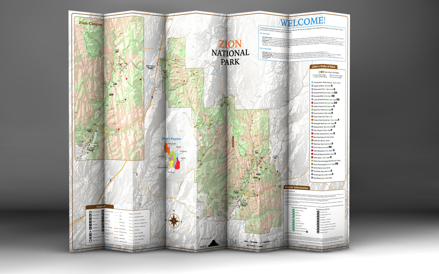 Day Hikes of Zion National Park Map Guide