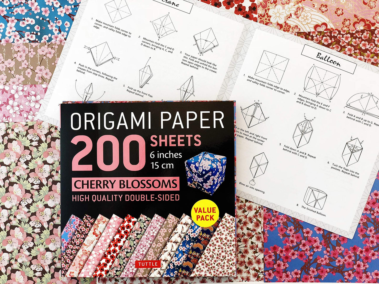 Origami Paper 200 sheets Cherry Blossoms 6" (15 cm): Tuttle Origami Paper: Double Sided Origami Sheets Printed with 12 Different Designs (Instructions for 6 Projects Included)