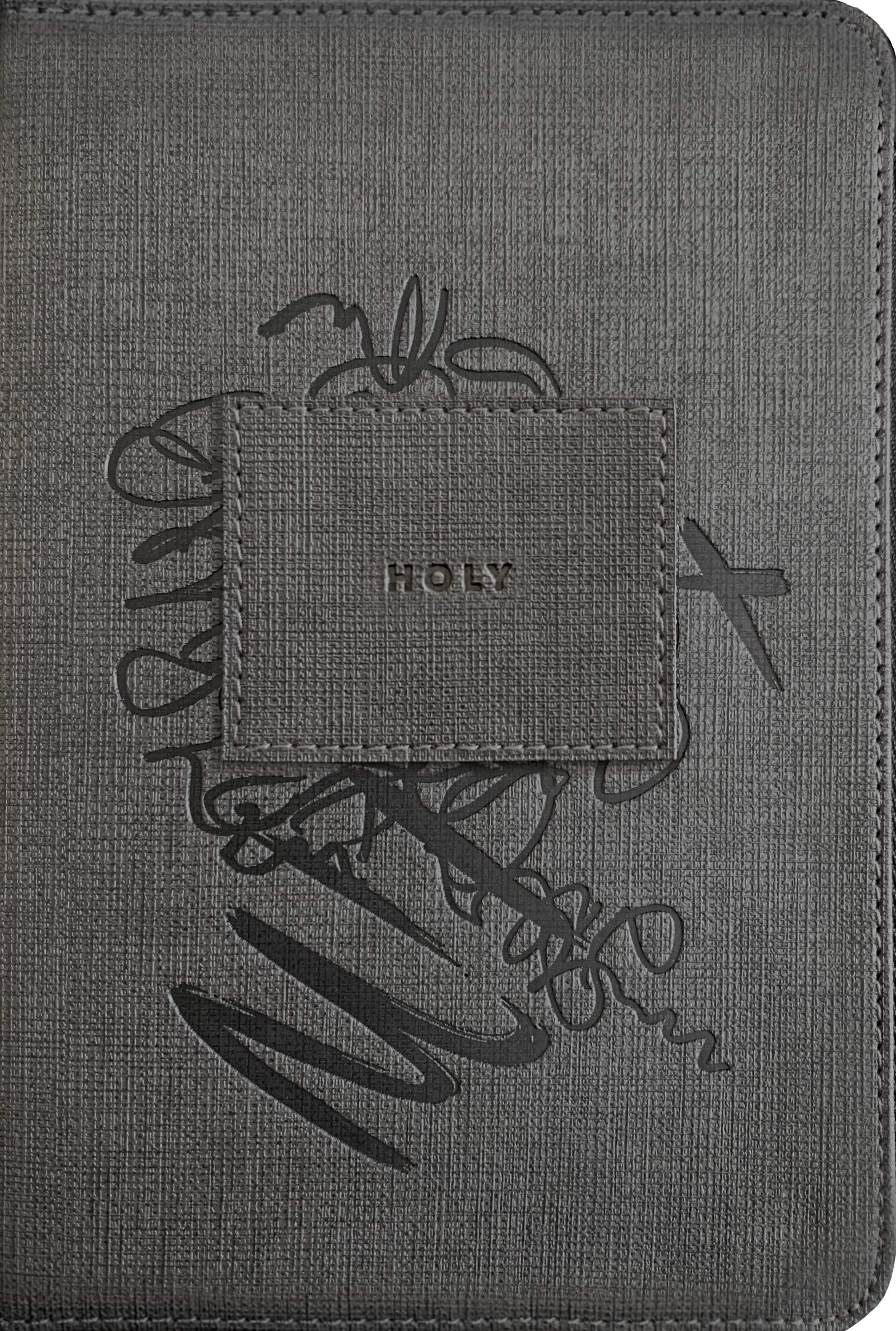 NLT Compact Zipper Bible, Filament Enabled (LeatherLike, Charcoal Patch, Red Letter)
