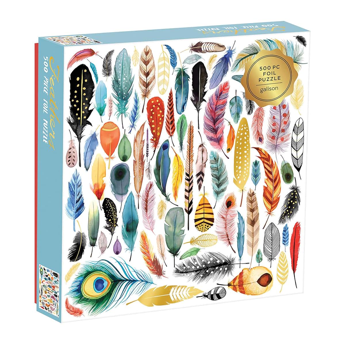 Galison Feathers 500 Piece Jigsaw Puzzle for Adults and Families, Bird Feather Foil Puzzle with 500 Pieces and Bird Feathers from Around The World
