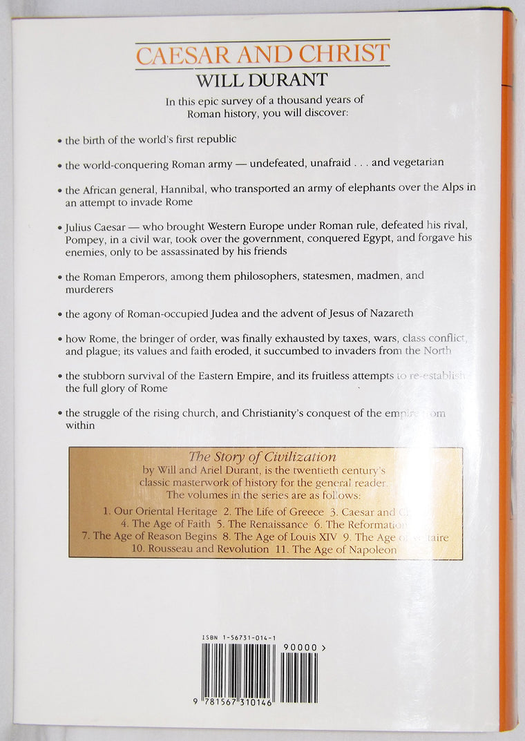 Caesar and Christ: A History of Roman Civilization and of Christianity from Their Beginnings to A.D. 325 (Story of Civilization) — back cover