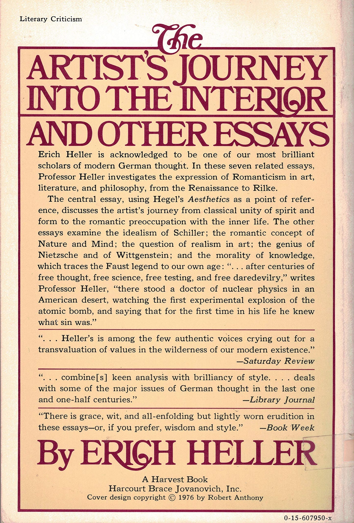 The Artists Journey into the Interior, and Other Essays by H