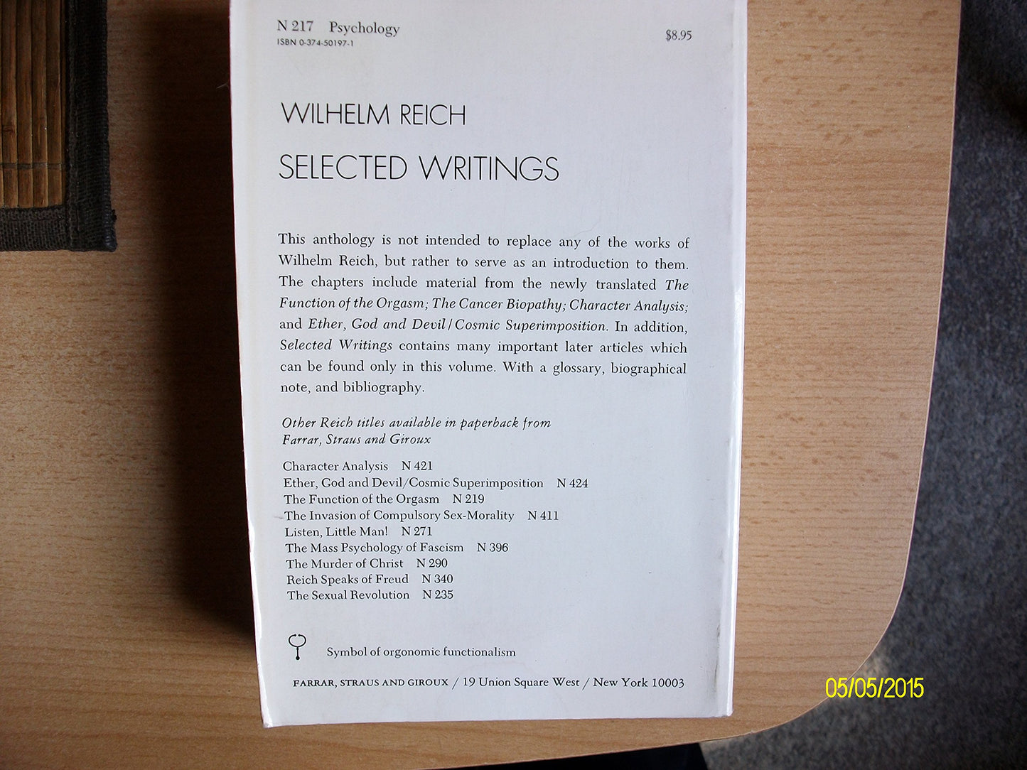 Selected Writings: An Introduction to Orgonomy by Reich, Wil