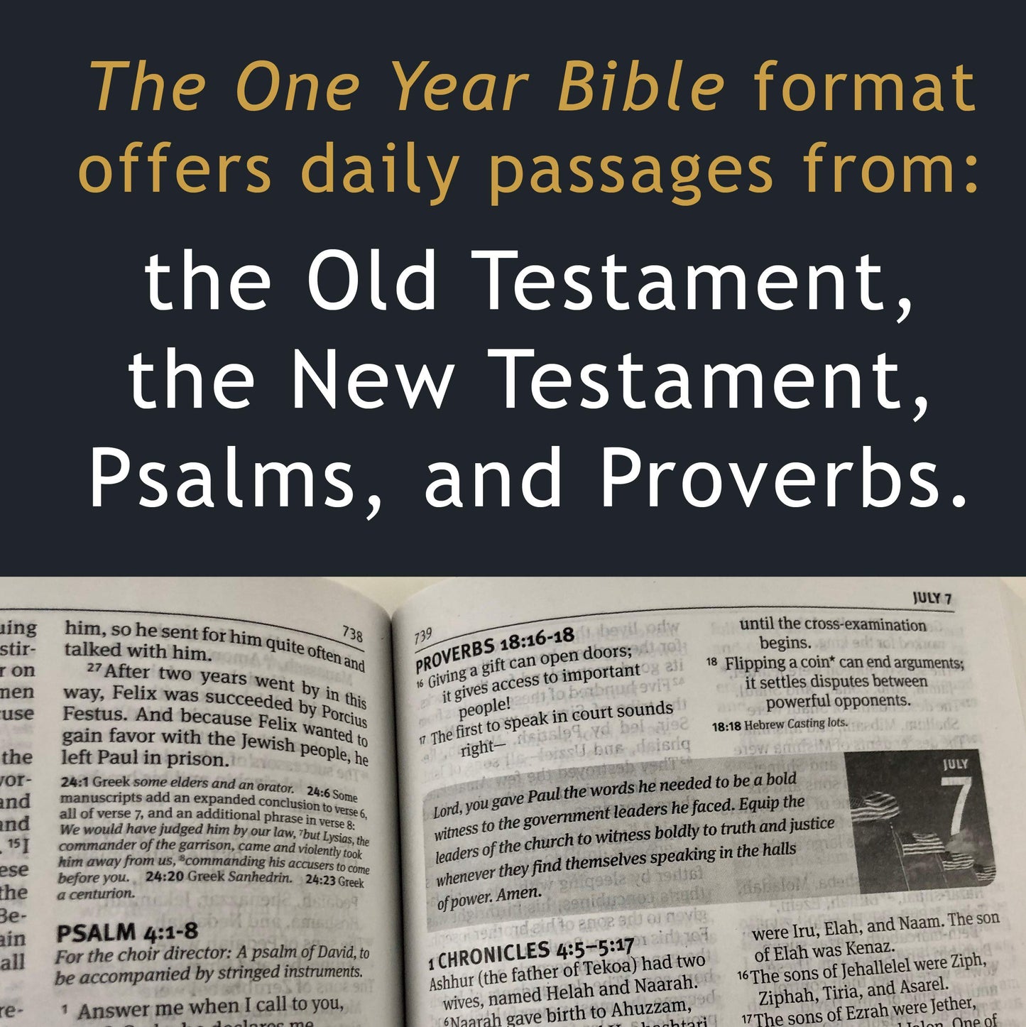 The One Year Pray for America Bible, NLT (Paperback) - Inspirational Daily Bible with Non-Partisan Prayer Prompts