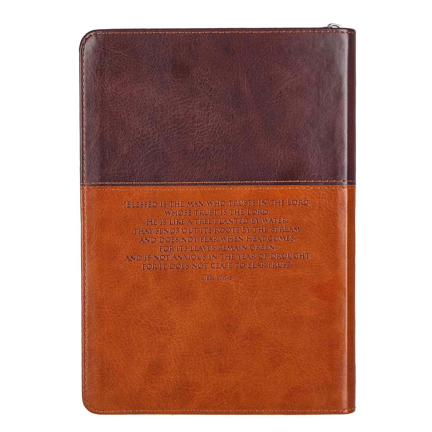 Trust Jeremiah 17:7-8 Bible Verse Brown Faux Leather Journal Inspirational Zippered Notebook w/Ribbon and Lined Pages, 6.5 x 8.75 Inches
