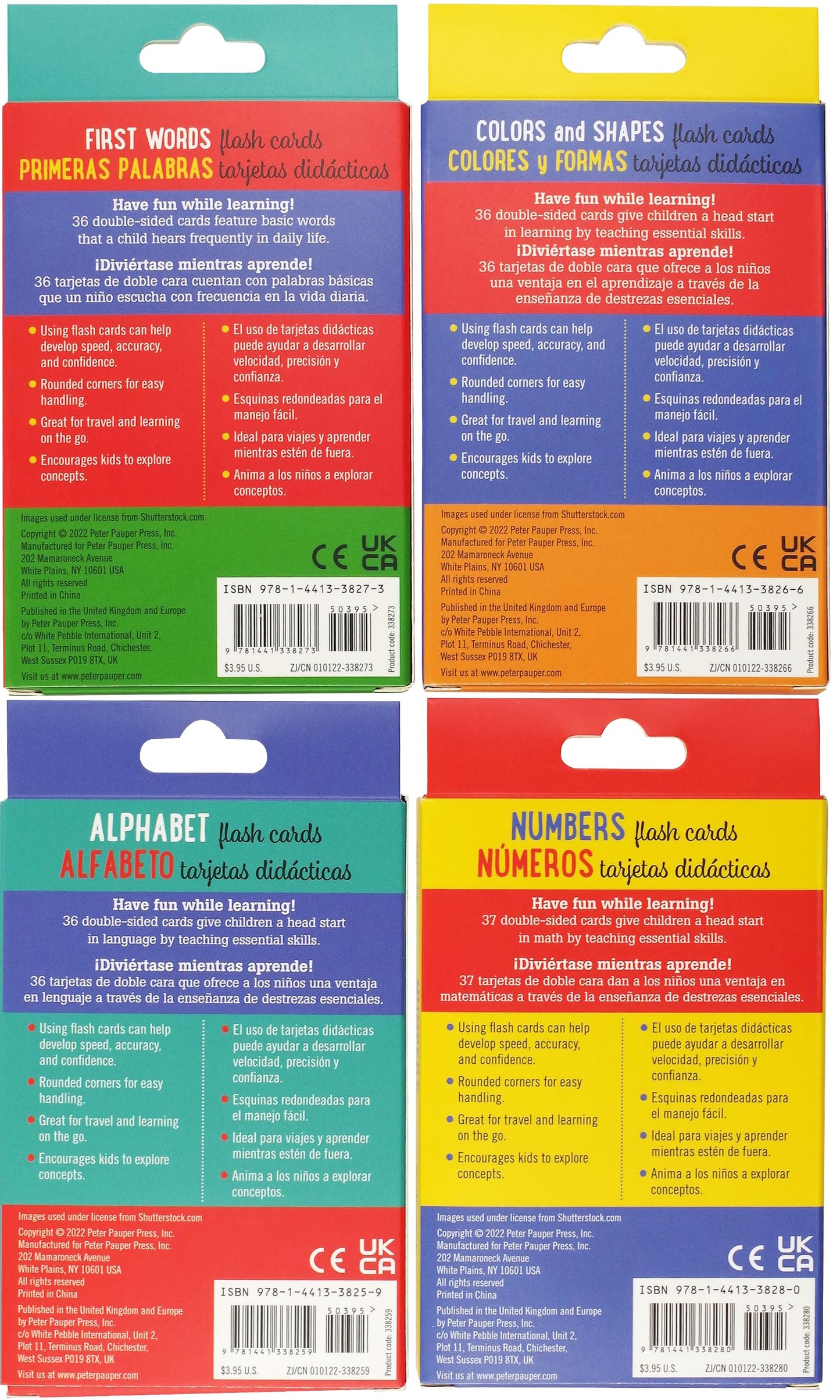Bilingual Flash Cards Value Pack - Spanish and English (Includes Alphabet, Colors & Shapes, First Words, and Numbers) (Set of 4 Decks)