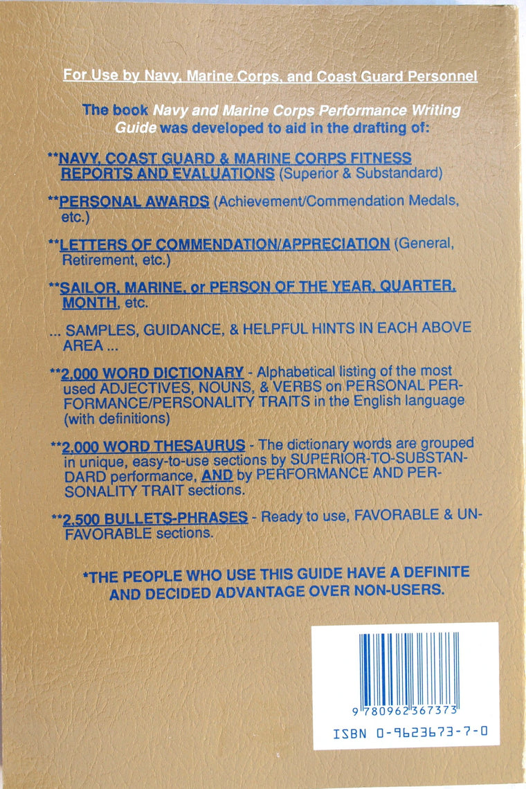 Navy and Marine Corps Performance Writing Guide — back cover